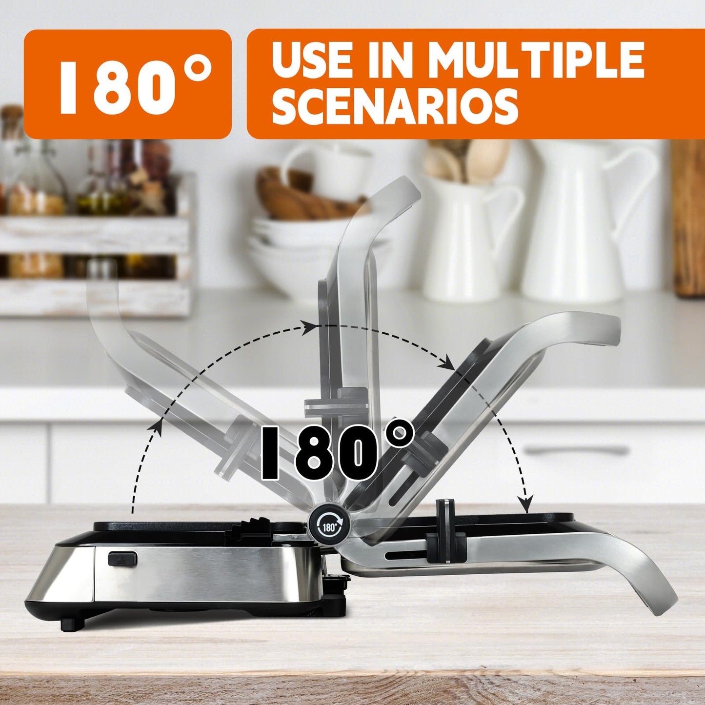 Panini Waffle Maker Combo | Panini Grill Press Sandwich Maker, Smokeless Indoor Grill, 1600W, 180° Open, Removable Plates, Stainless Steel, Ideal Kitchen Gift for Steak, Hamburger, Waffle