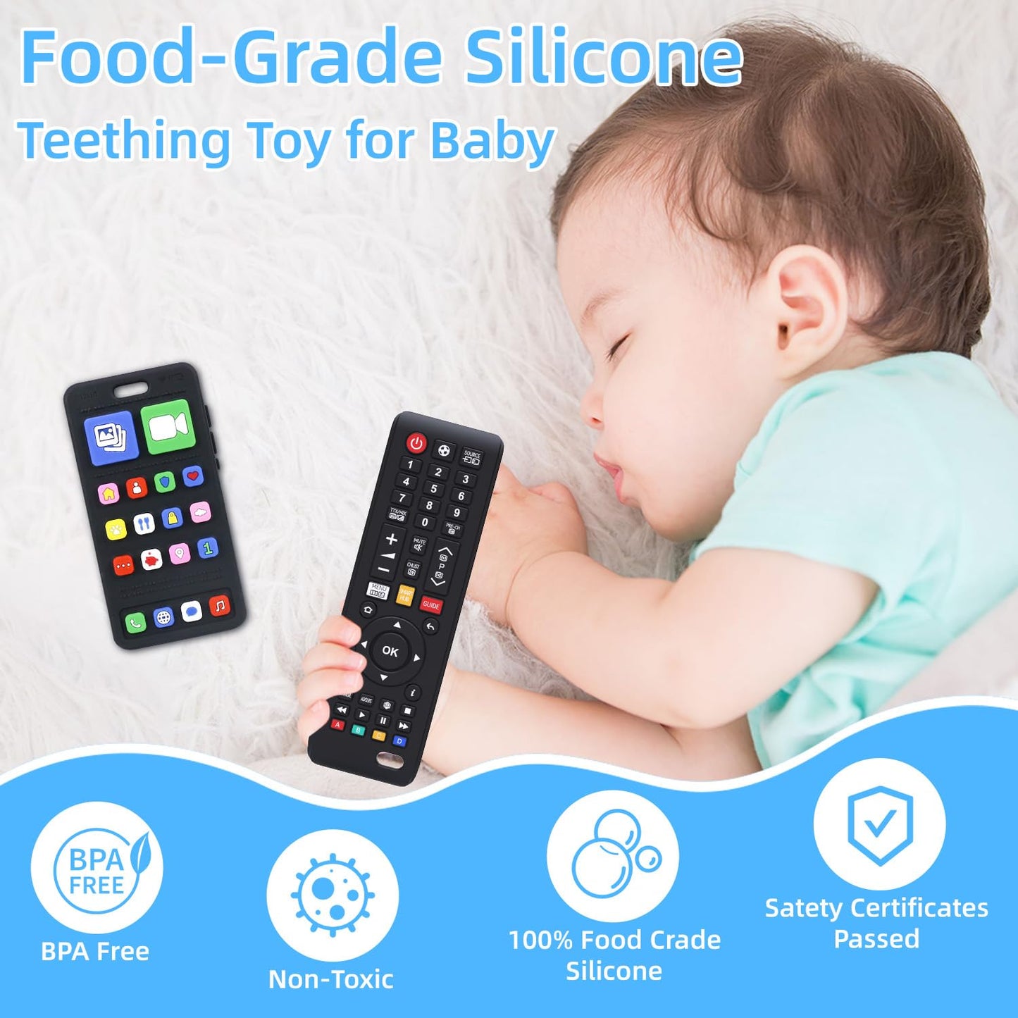 SLUQQHDU Baby Silicone Teething Toys for Babies 0-6 Months,Phone and Remote Teether Toys for Toddlers 6-12 Months,2 Pack Teether Toys Sensory Toys for Babies,Baby Chew Toys for 6-12-18 Months