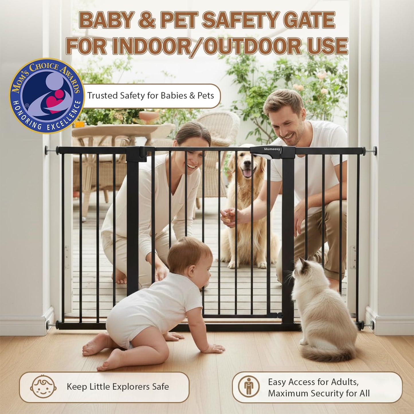 Mumeasy Baby Gate Extra Wide, 29.5-51'' Pressure Mounted Dog Gate with Walk Thru Door, Auto Close Pet Gate for House, Stairs, Doorways,Black