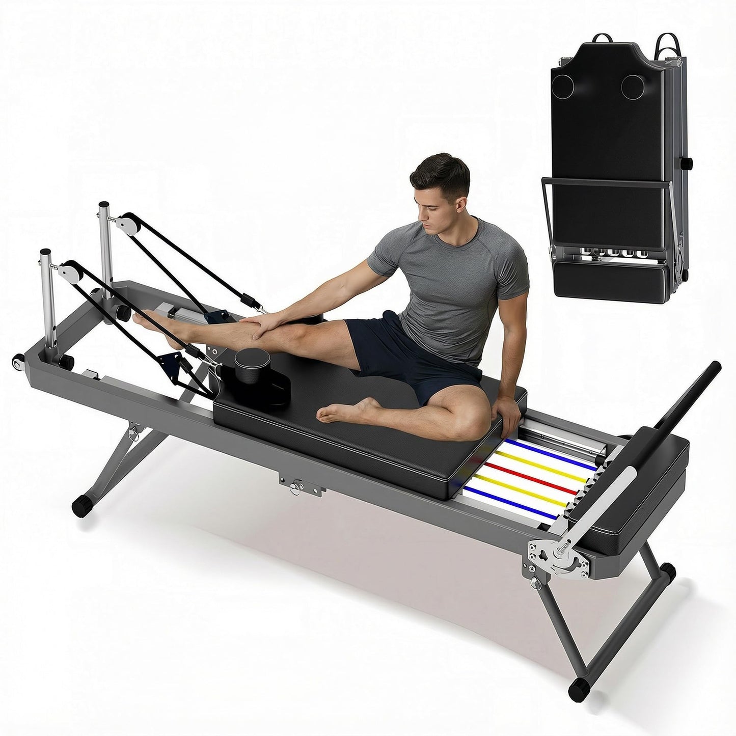 Casaphoria 87'' Professional Pilates Reformer, Foldable Pilates Machine for Home Studio, Includes Reformer Board and Springs, Max Capacity 395 lbs(Black)