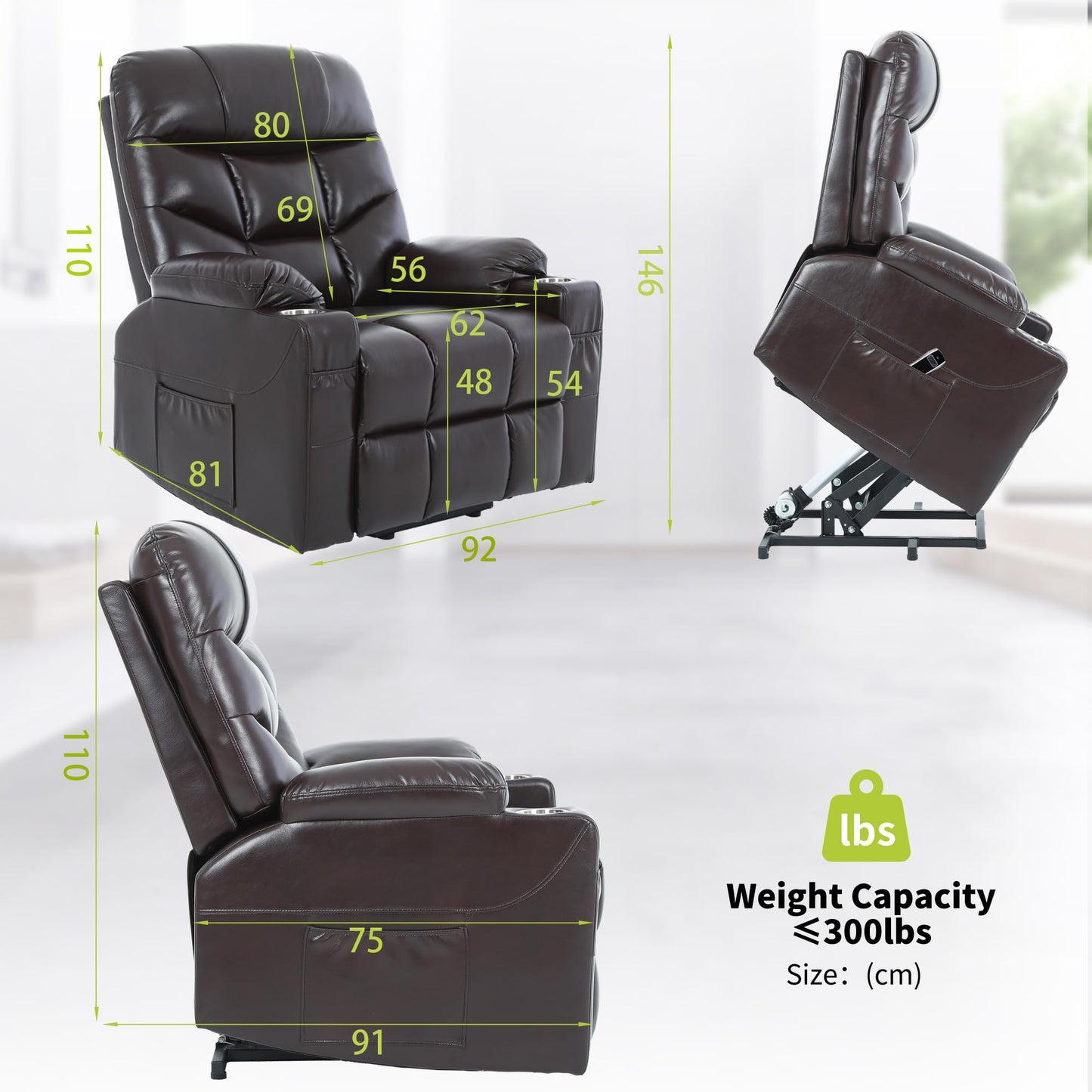 S*MAX Oversized Power Lift Recliner Chair for Elderly X Large with Premium PU Leather Lift Chair Electric Recliner Powered by OKIN Motor Side Pockets USB Charge Port Stainless Cup Holder Brown