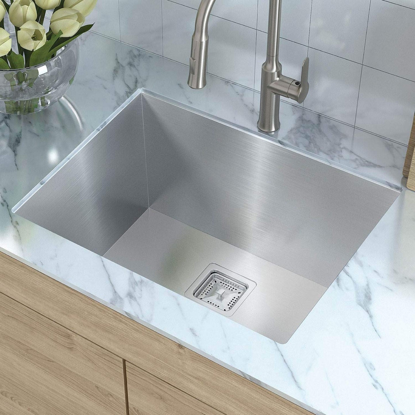 KRAUS Pax 24-inch 18 Gauge Undermount Single Bowl Stainless Steel Laundry and Utility Sink, KHU24L