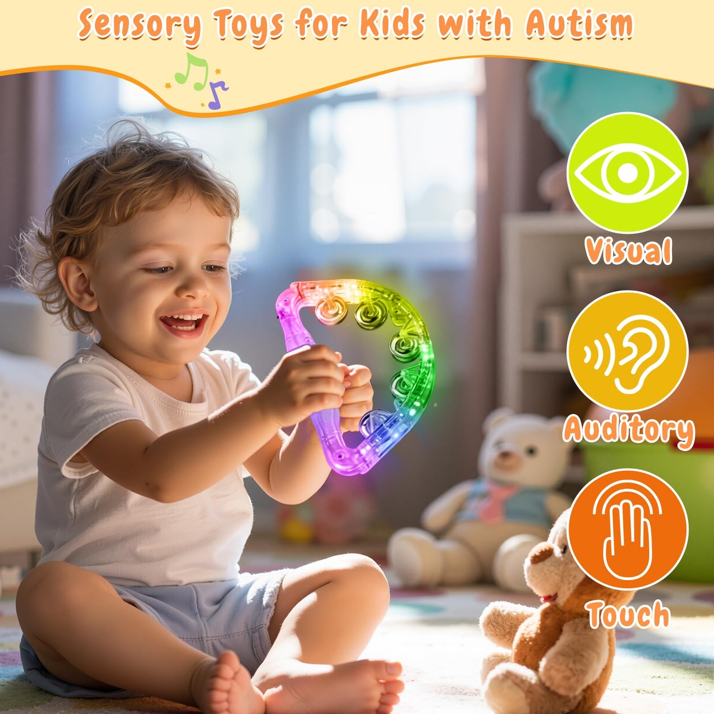 Aywewii LED Tambourine - Light Up Sensory Toys for Kids with Autism & Special Needs, Musical Instrument for Toddlers & Adults, Birthday Gifts for Boys & Girls, Glow in the Dark Party Favor