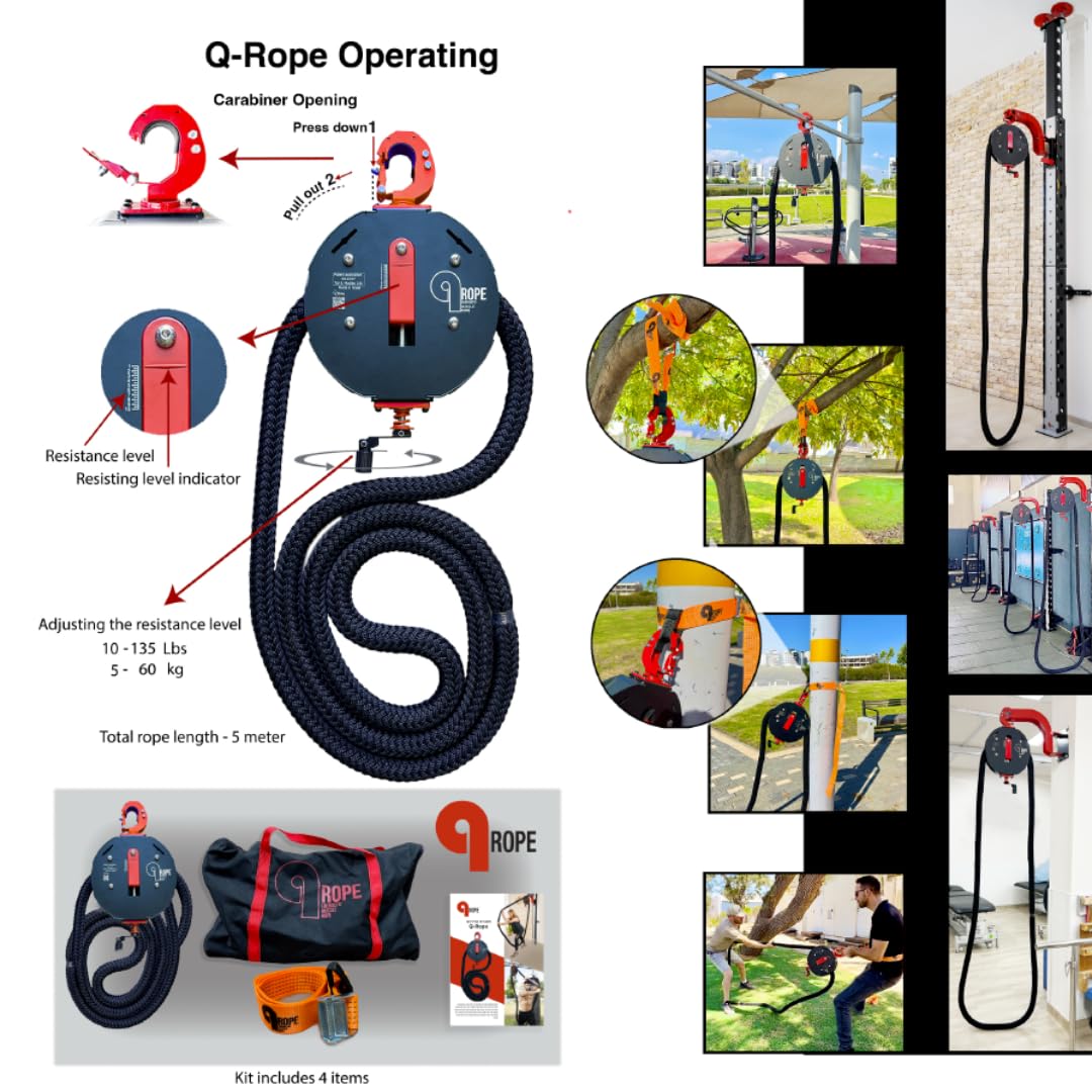 Qrope Endless Rope Trainer Machine - Portable Rope Pull Pulley System - Home Gym Workout Equipment for Strength Training - Infinity Rope for Upper Body and Forearms