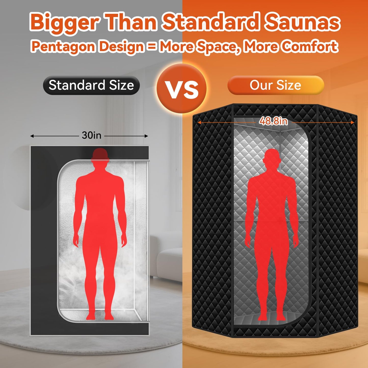 Portable Sauna for Home - Upgraded Personal Home Sauna Box with 3L 1300W Steamer, Big Folding Chair, 9 Levels Heat, Timer, Remote Control - Large Size Steam Room Saunas Tent for Relaxation & Spa Black