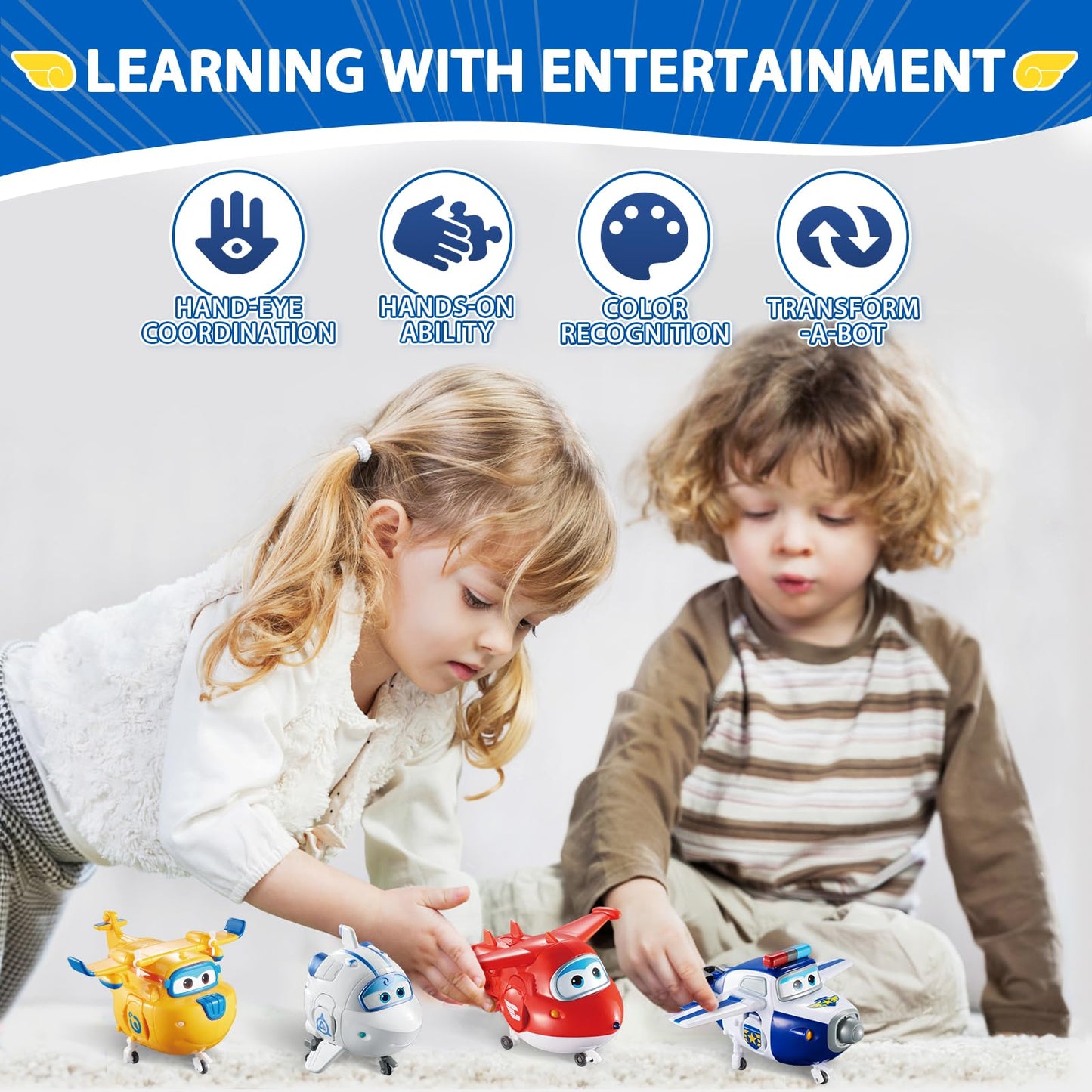Super Wings 5" Transformable Toys 4-Pack Action Figure Tobot, Transforming Airplane Robot Toys for Boys & Girls Age 3+, Gifts for Preschool Kids, Jett, Paul, Donnie, Astra