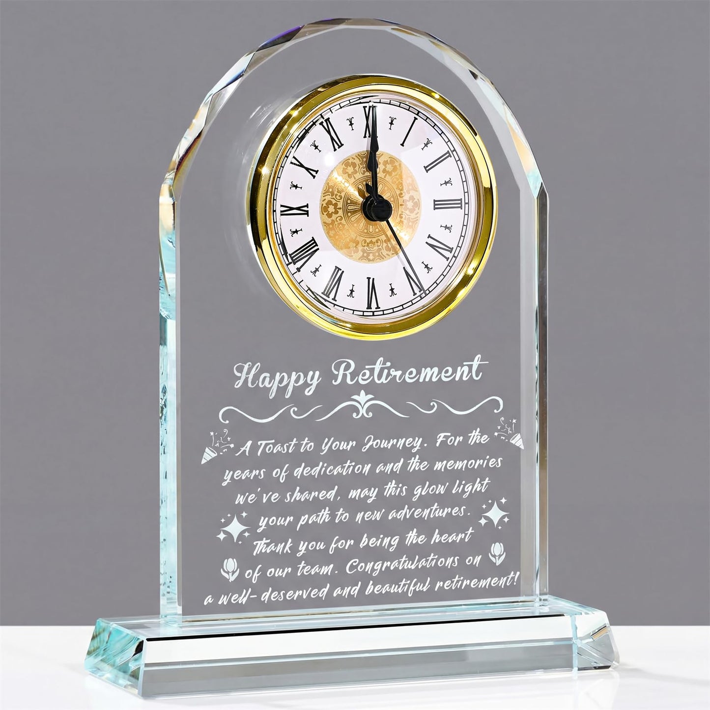 Retirement Gifts for Women Men, Personalized Alarm Clock with Warm Night Light, Decorative Commemorative Keepsake for Retired Coworker, Boss, Teacher, Friends, Happy Retirement Table Decor (Glass)