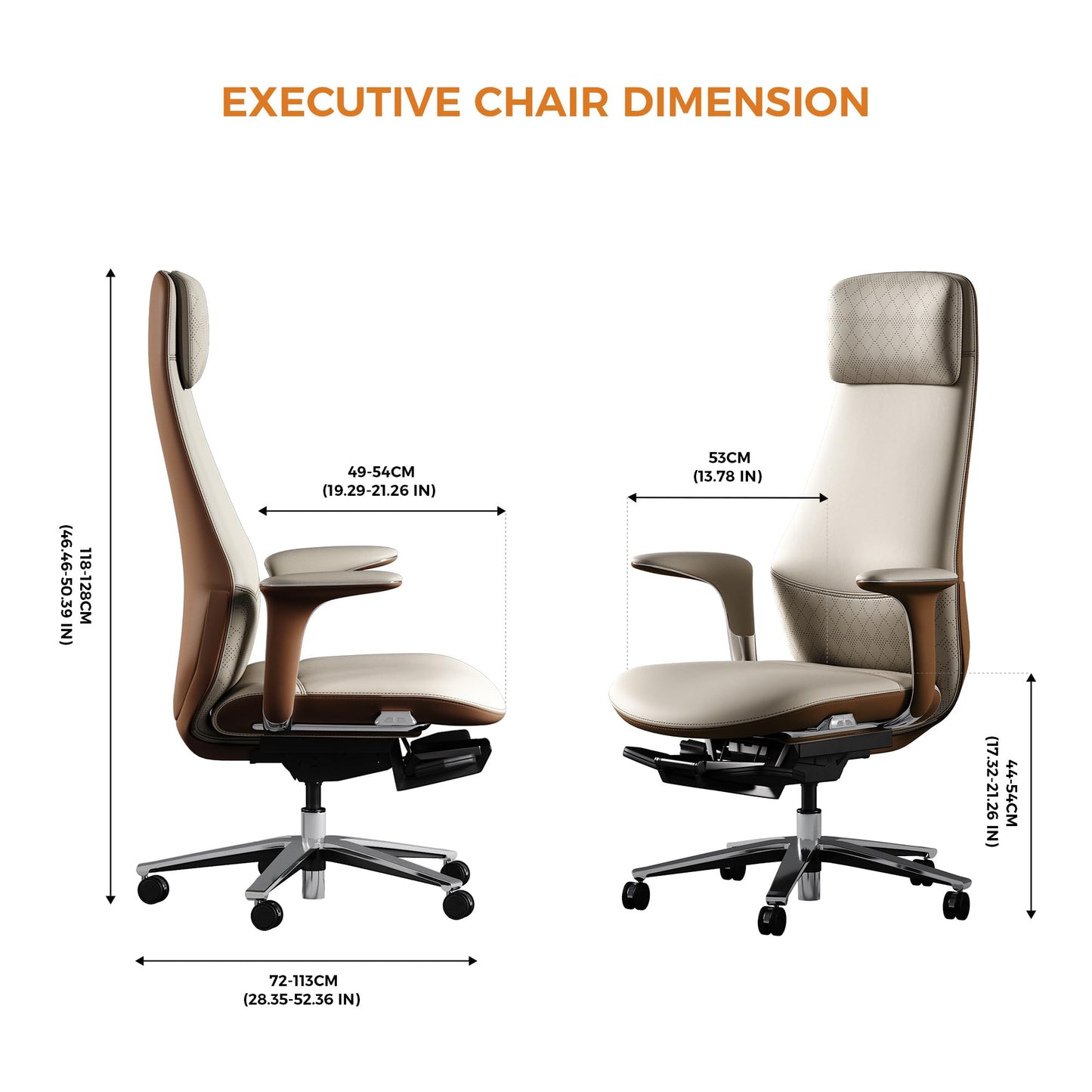 TOMU Executive Office Chair with Foot Rest, Top Grain Genuine Leather Office Chair, Ergonomic High Back Design. Real Leather, Wheels, Alumium Base. Padded Armrest, Luxury and Comfy (Beige)