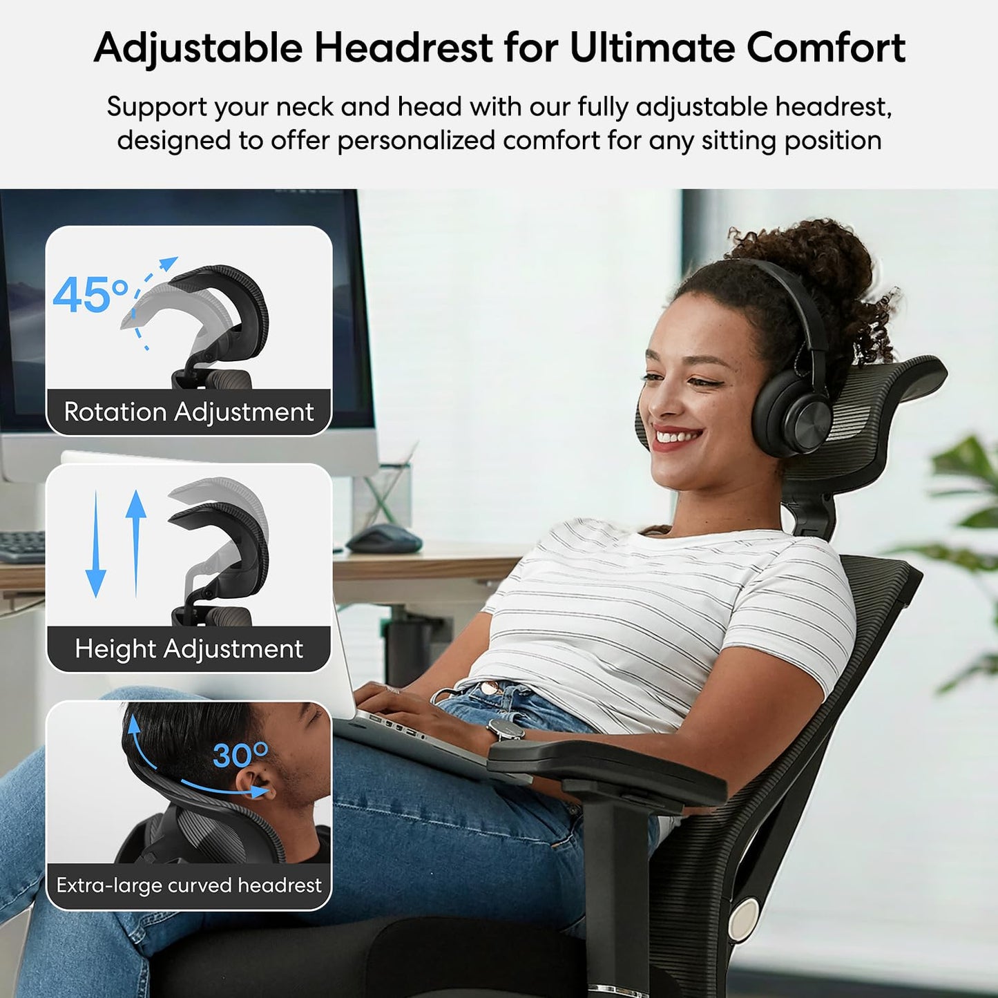 AUTONOMOUS ErgoChair Pro Black Foam Ergonomic Office Chair For Back Pain Relief Adjustable Lumbar Support, Headrest, Big And Tall Home Office Desk Chair Comfy 300 LBS with Swivel Wheels For Long Hours