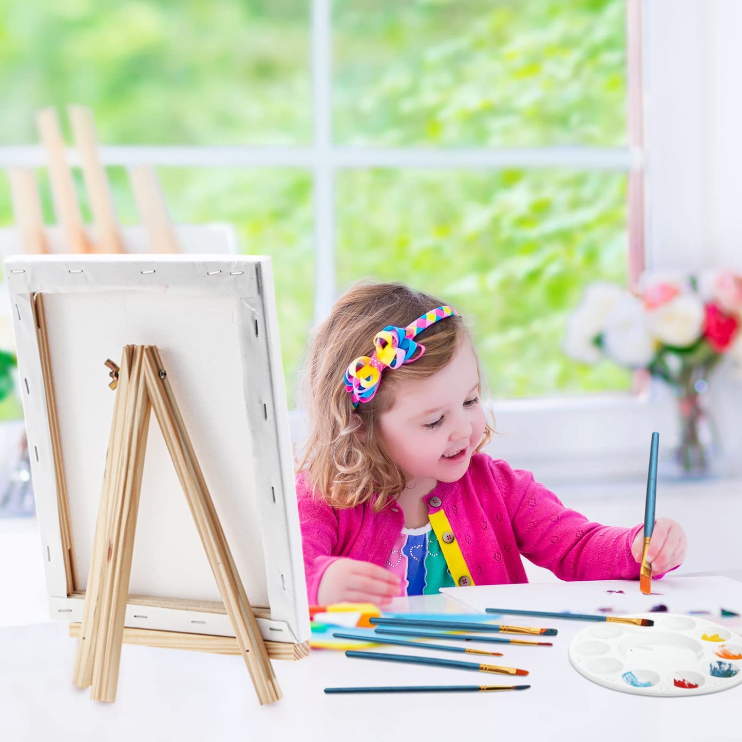 312 Pcs Canvas with Easel Set 8 x 10 Inch Canvas Boards with Wooden Easels, Paint Brushes Blank Panel Painting Kit for Adults Couples Painting Party Supplies Paint and Sip Date Night Kits