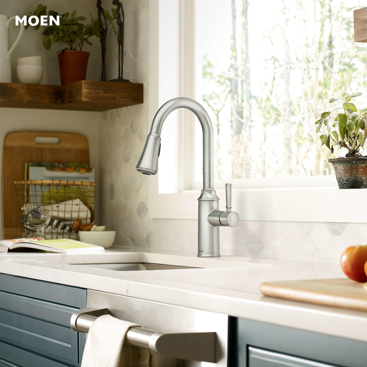 Moen Conneaut One Handle Pulldown Kitchen Sink Faucet with Reflex Docking and Power Clean, Spot Resist Stainless, 87801SRS