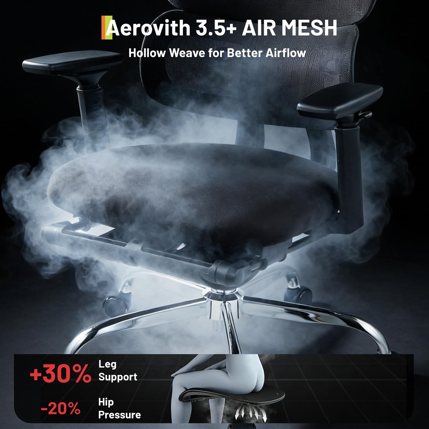 Ergonomic Mesh Office Chair, Adjustable Lumbar High Back Desk Chair 300lbs, 4D Flip-Up Arms, 3-Level Tilt Backrest, 3D Headrest, PU Wheels, Swivel Rolling Computer Seating for Long Desk Work