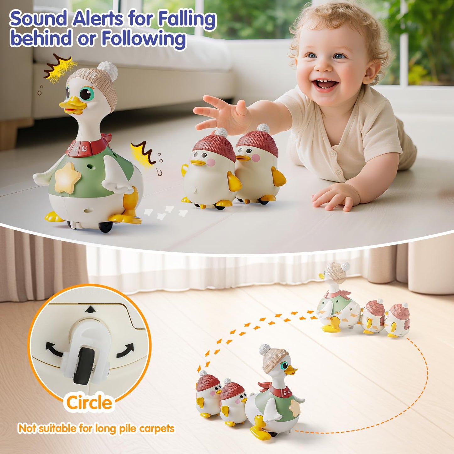 HOLA Baby Toys 6-12 Months Musical Dancing Duck Toy Set with Mama and Babys Tummy Time Toys, Crawling and Interaction Modes 1 Year Old Girl Boy Baby Stocking Stuffers