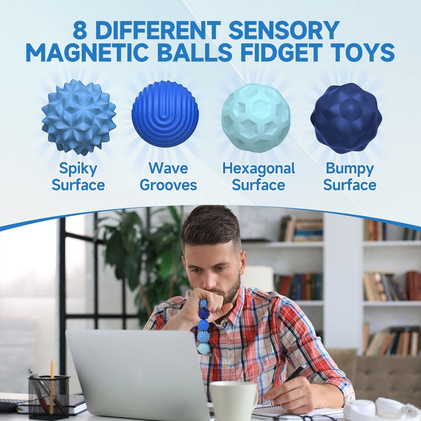 Magnetic Sensory Balls Fidget Toys for Adults&Teens, Stress Relief Silicone Sensory Toys for Autism ADHD Anxiety, Fun Textures Gadgets,Office Desk Toy,Easter Basket Stuffers for Teens Women Men Gift