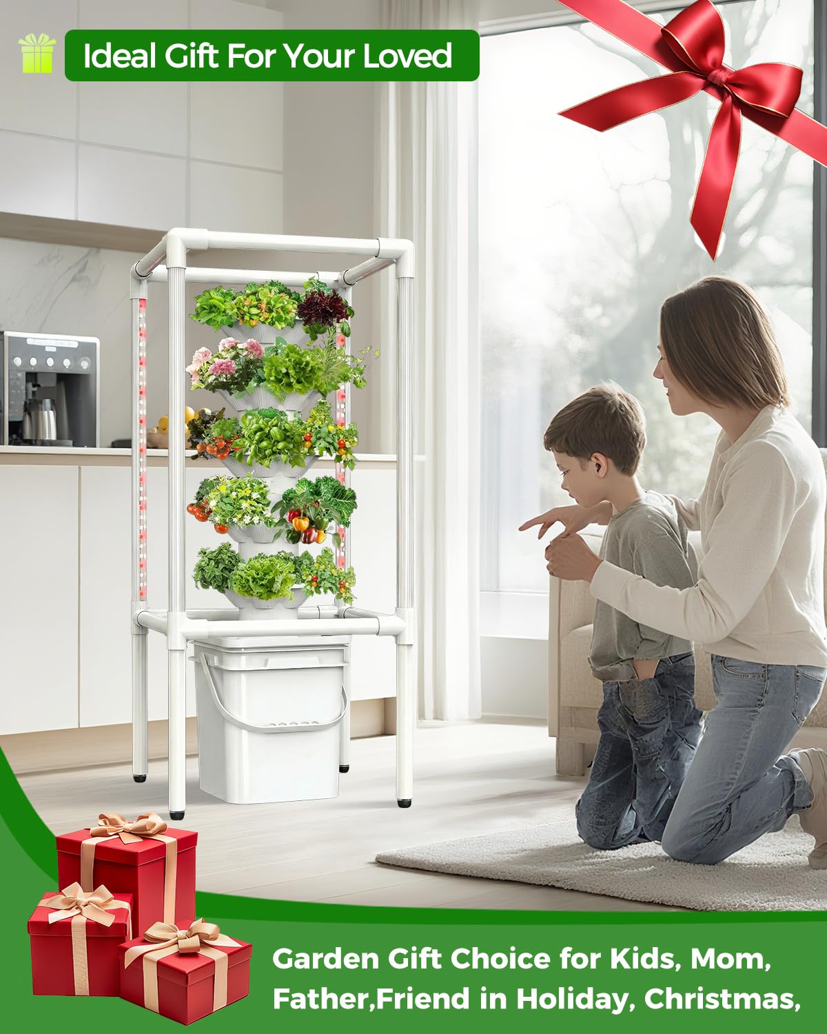 SJZX Hydroponics Growing System, Hydroponic Tower with Full-Spectrum Grow Lights, 5 Tiers Indoor Outdoor Garden Planter, Vertical Home Gardening Germination Kits for Vegetables, Fruits, Herb (25 Pods)