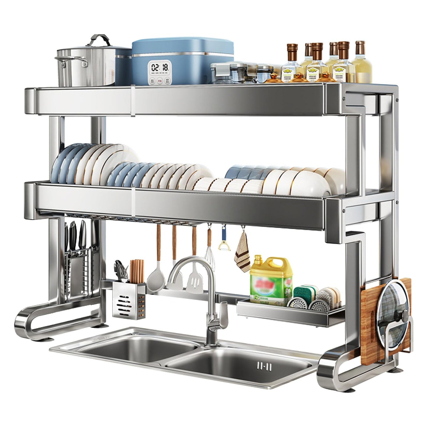 ATQIK Over Sink Dish Drying Rack 3 Tier Dish Drying Rack Full 304 Stainless Steel Large Storage Kitchen Dish Rack Expandable Drainer Shelf Rack for Kitchen Counter Above Sink Organizer（23"-39"