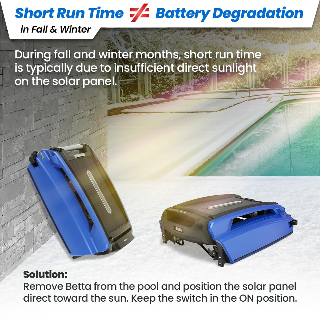 Betta SE Solar Powered Automatic Robotic Pool Surface Skimmer Cleaner with 24/7 Continuous Cleaning Battery Power and Re-Engineered Twin Salt Chlorine Tolerant Motors (Blue)
