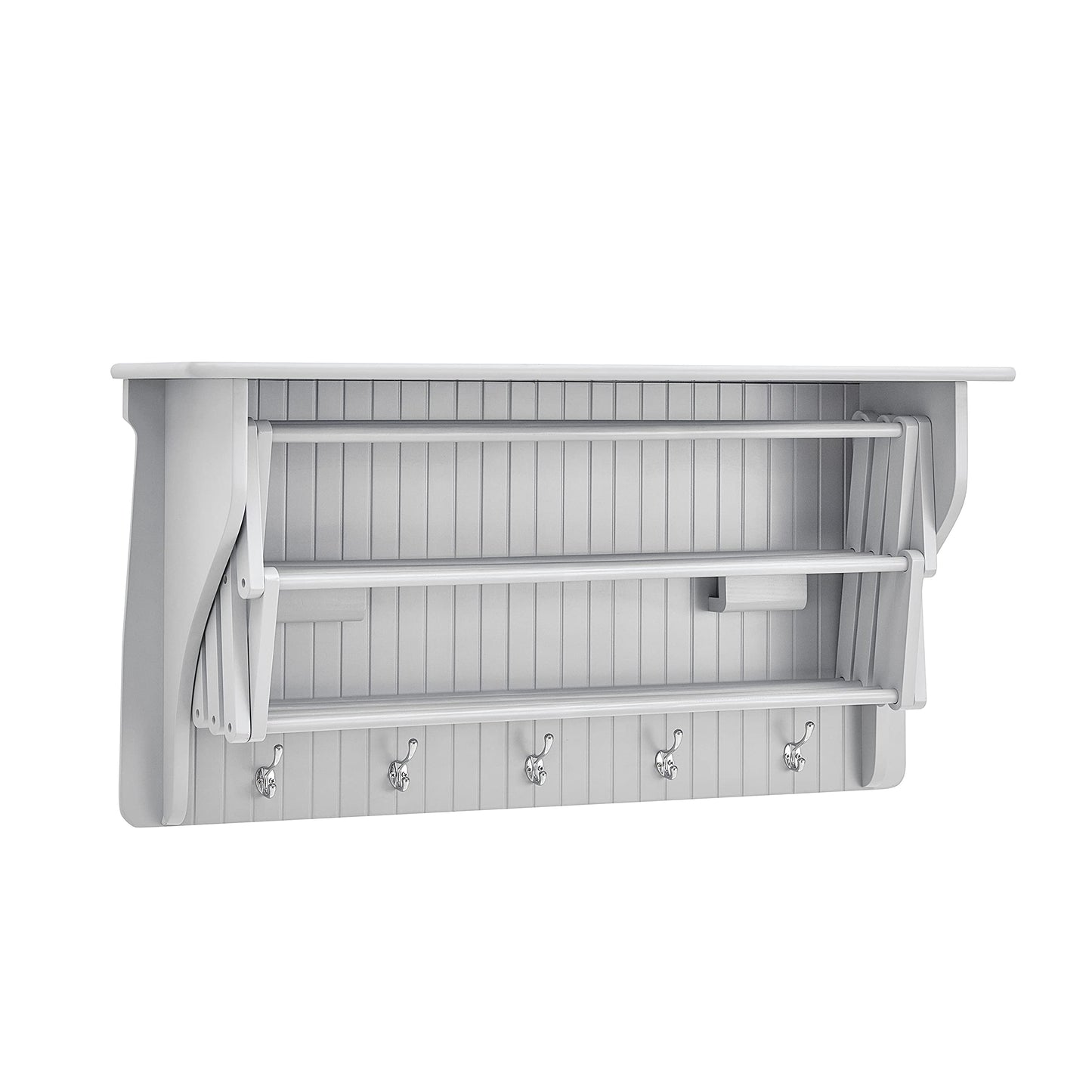 Danya B Accordion Clothes Drying Rack, Retractable, Wall Mounted Towel Rack and Hooks for Clothes and Towels for use in Laundry Room or Garage (White)