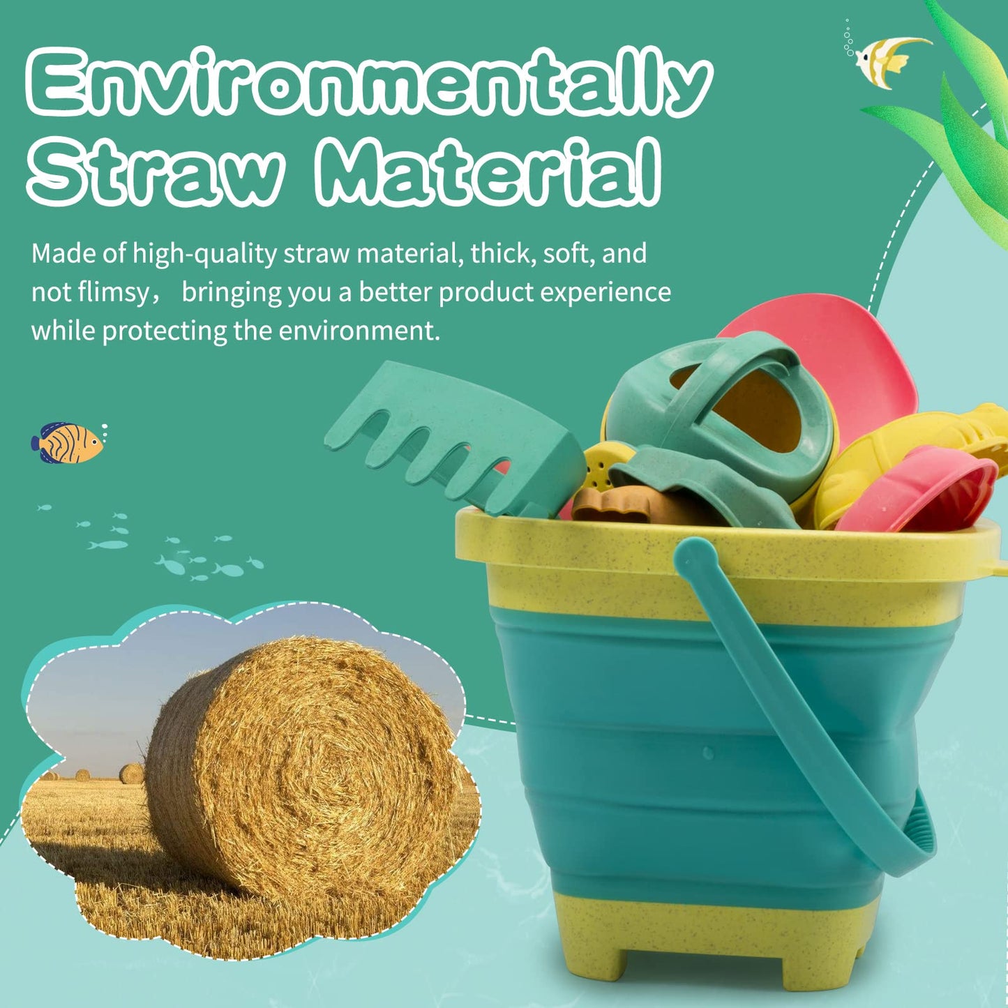 Beach Toys for Kids - Sand Toys Set Includes Collapsible Sand Bucket Shovel and Sand Rake Toy for Beach 12 PCS, Sandbox Toys Sandcastle Building Kit (A)