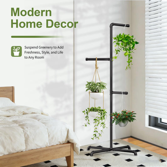 Chloraeon Hanging Plant Stand, Plant Hanger Indoor, Corner Hanging Plant Stand, Black Metal Holder for Bedroom, Living Room, Garden, Balcony