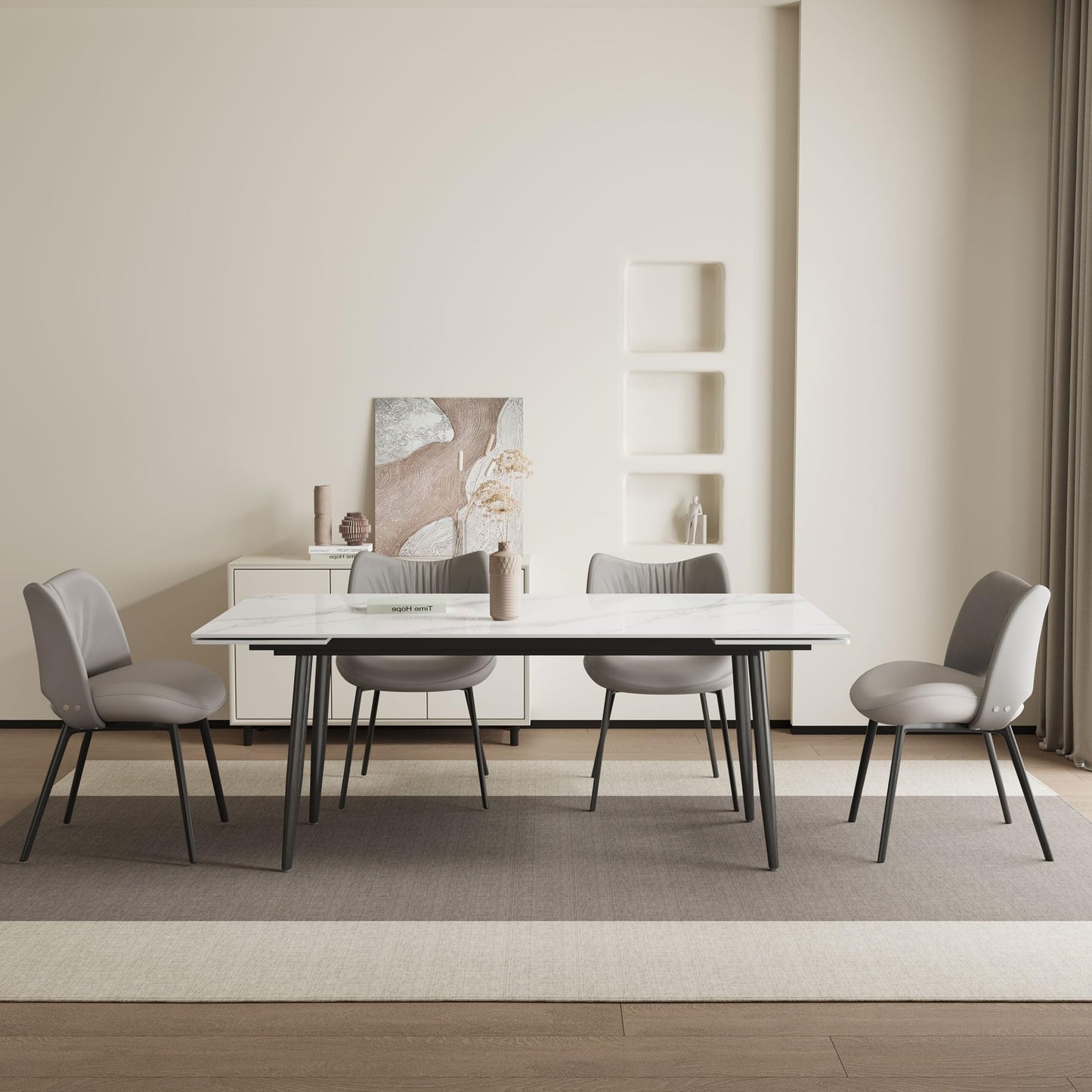 Extendable Dining Table (62.9" to 94.4") for 6 to 10 - Modern Rectangular Sintered Stone Table with High Hardness and Easy Maintenance - Stylish White