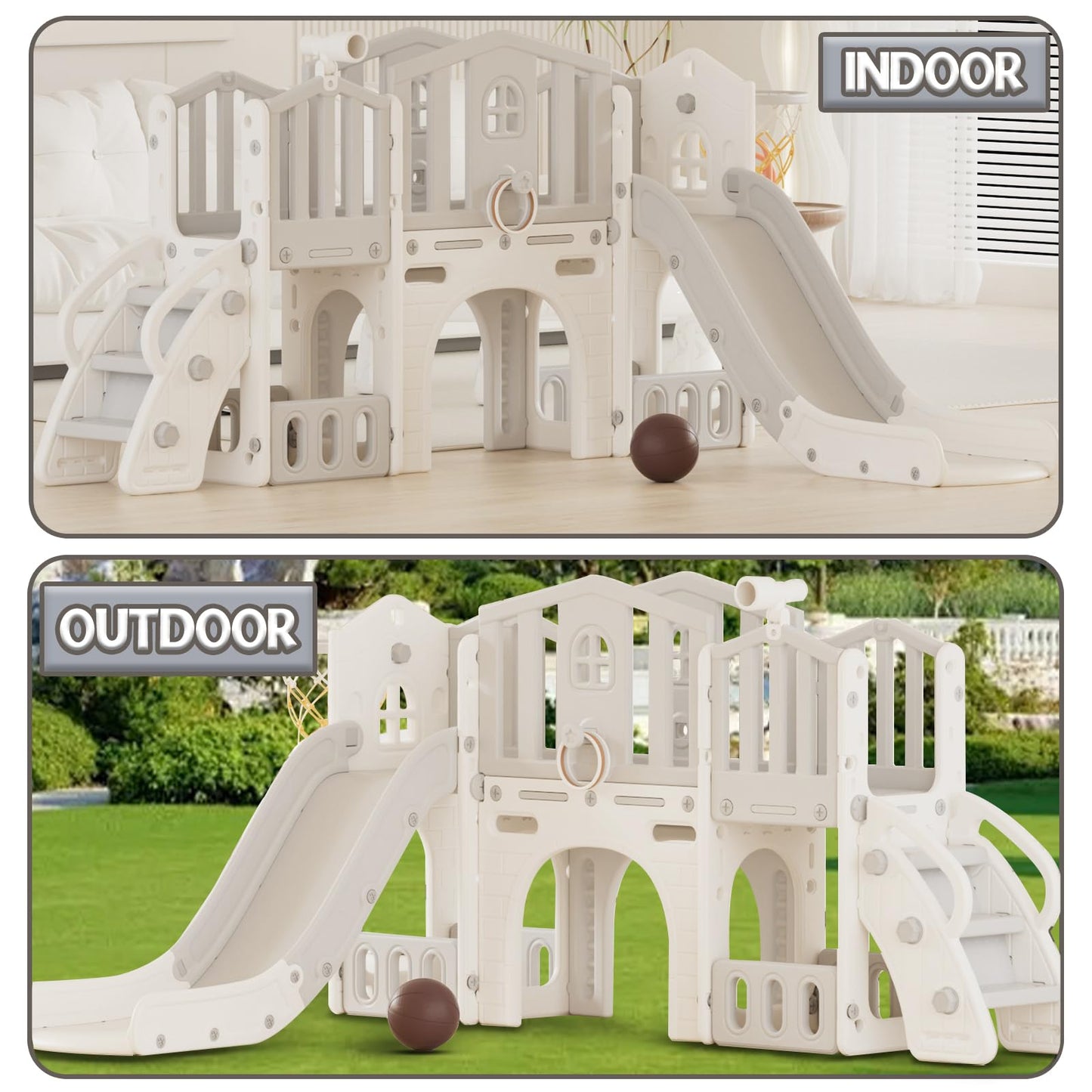 XJD 9 in 1 Toddler Slide Set, Kids Slide for Toddlers Age 1+, Toddler Climber Slide PlaySet with Basketball Hoop and Ball,Outdoor Indoor Playground for Toddlers 1-3 (Gley)