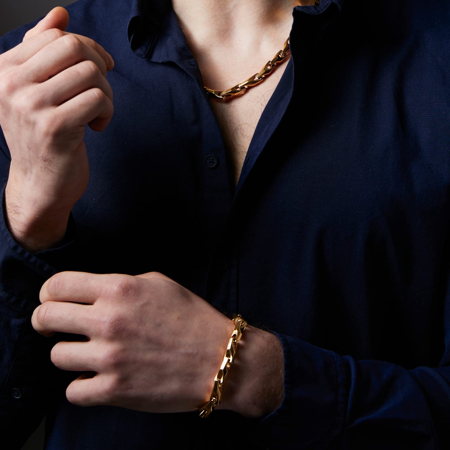 Urban Jewelry Astro Snake Bracelet & Necklace Set 18K Gold Plated/Stainless steel Men's Heavy Weight Tungsten Carbide Base Link Necklace Chain