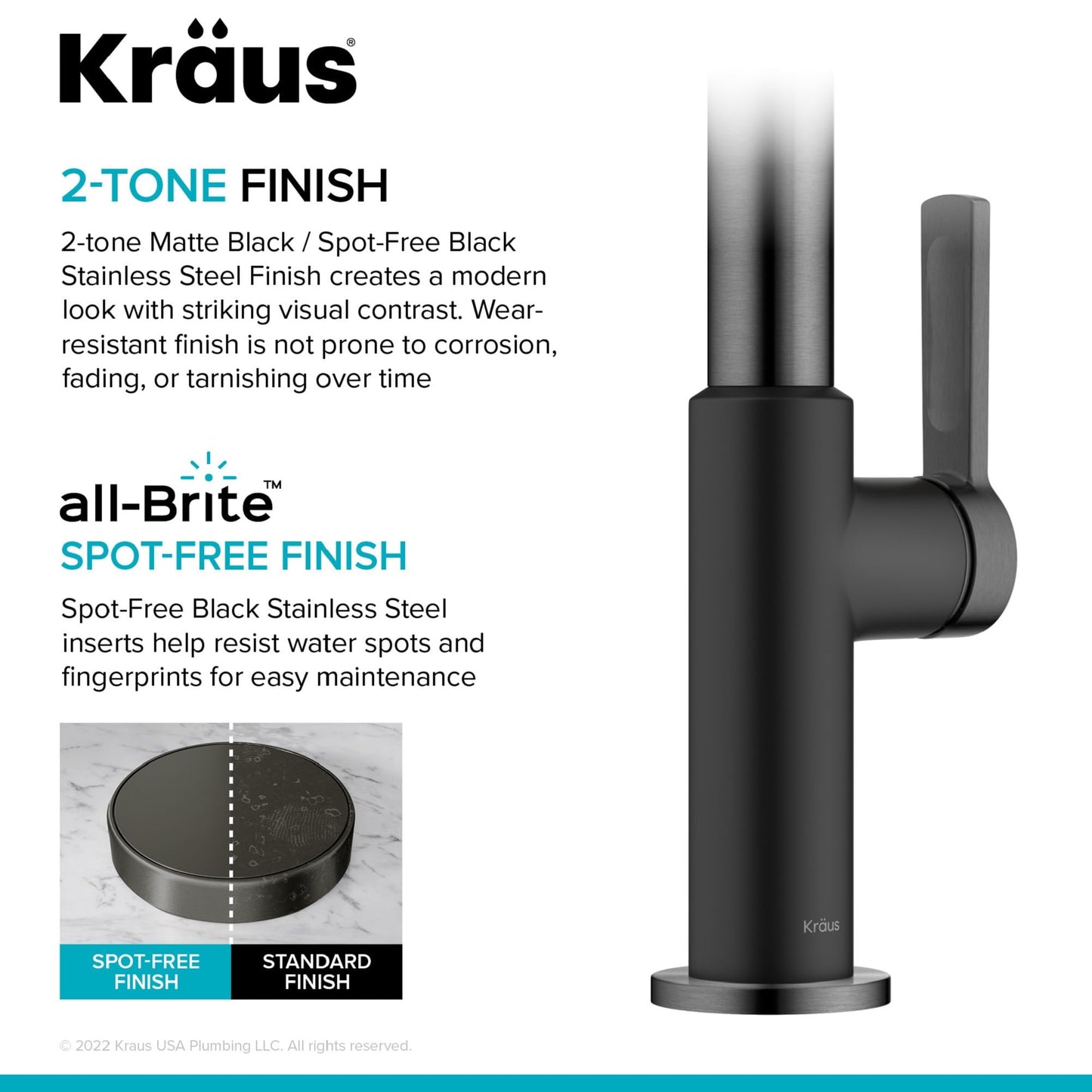 KRAUS Oletto High-Arc Single Handle Pull-Down Kitchen Sink Faucets in Spot Free Black Stainless Steel, Kitchen Faucets with Pull Down Sprayer, KPF-2820MBSFSB