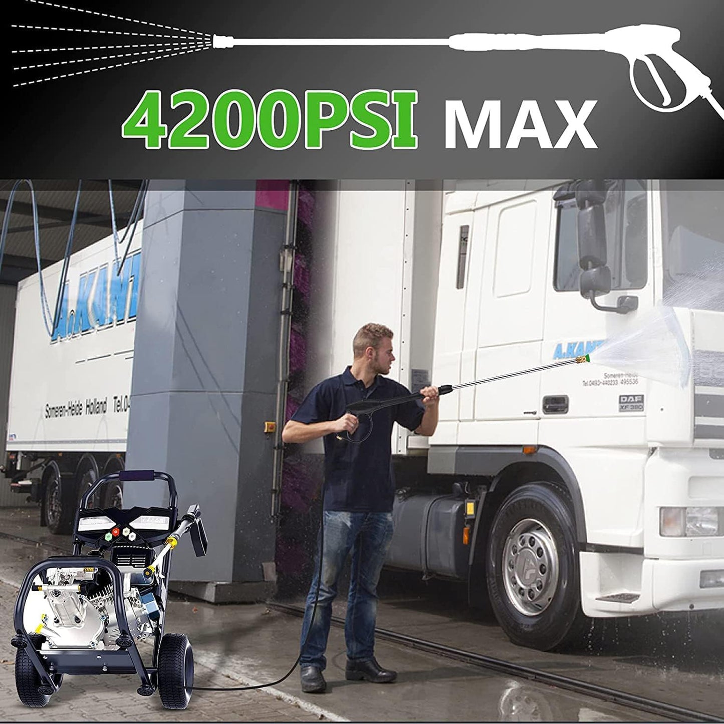 Imdot 4200PSI Gas Pressure Washer, 4.0GPM Power Washer Gas Powered with 212CC Engine, 5 Nozzles, 25ft Hose & 0.5Gal Soap Tank - for Home, Car, Driveways, EPA/CARB/ETL Compliant 20FT x 1/4 (Black)