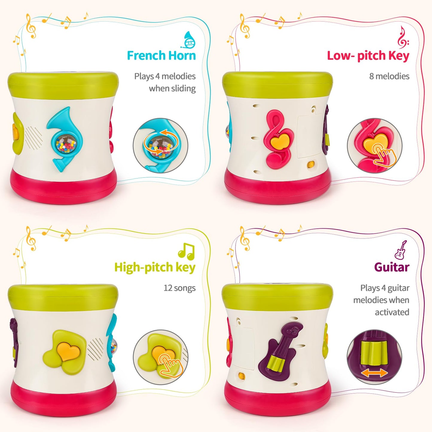 5 in 1 Baby Toy 0-6 Months Musical Early Learning Toy Drum for 1 Year Old with Light Toddler Sensory Toy for 1 2 Year Old Boy Girl Gifts