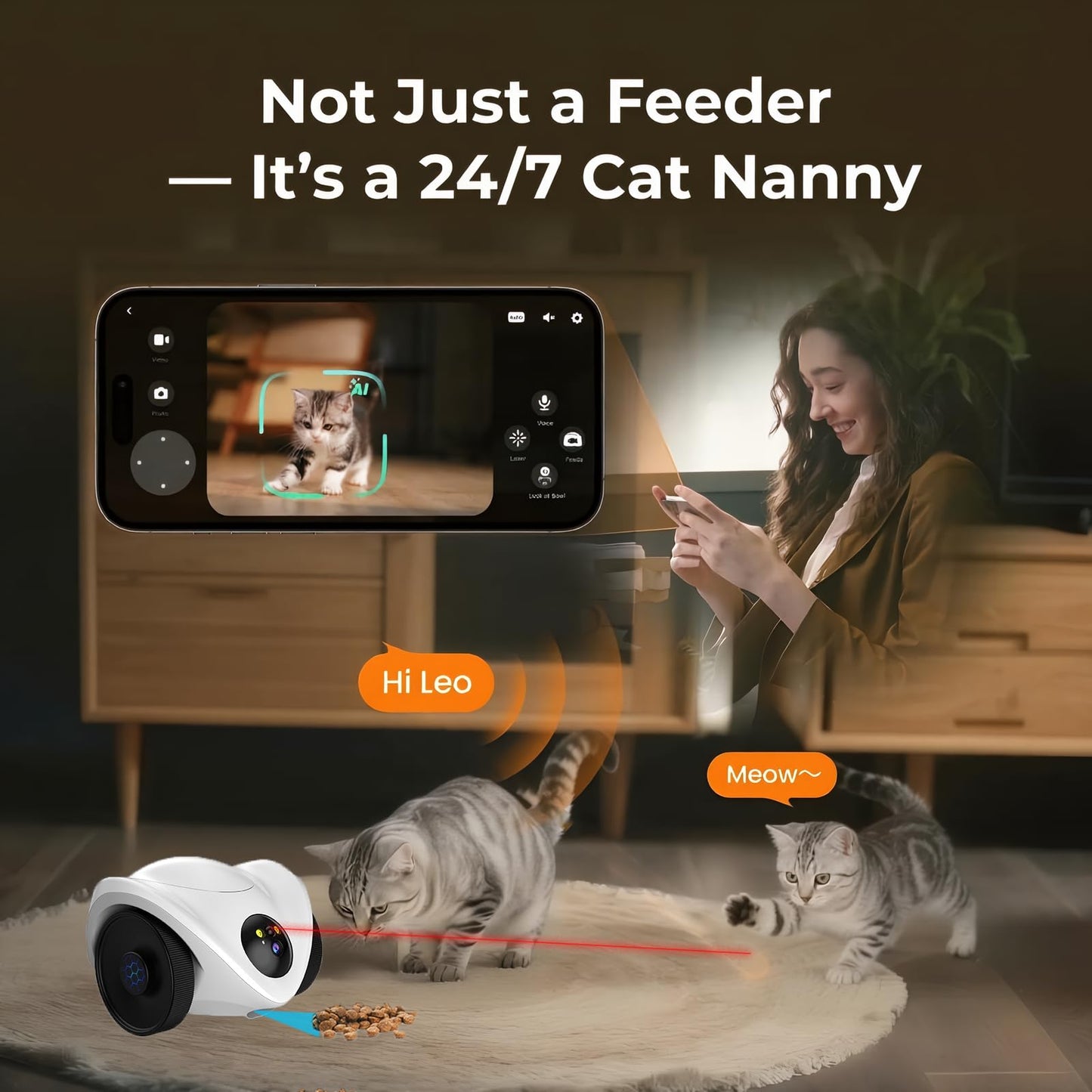 Belcore Robot Pet Camera with One-Tap Treat Dispensing | Mobile 360° Monitor, 2-Way Audio, and Smart Tracking | No Monthly Fees, Dual Cameras, Long Battery Life for Pet Care