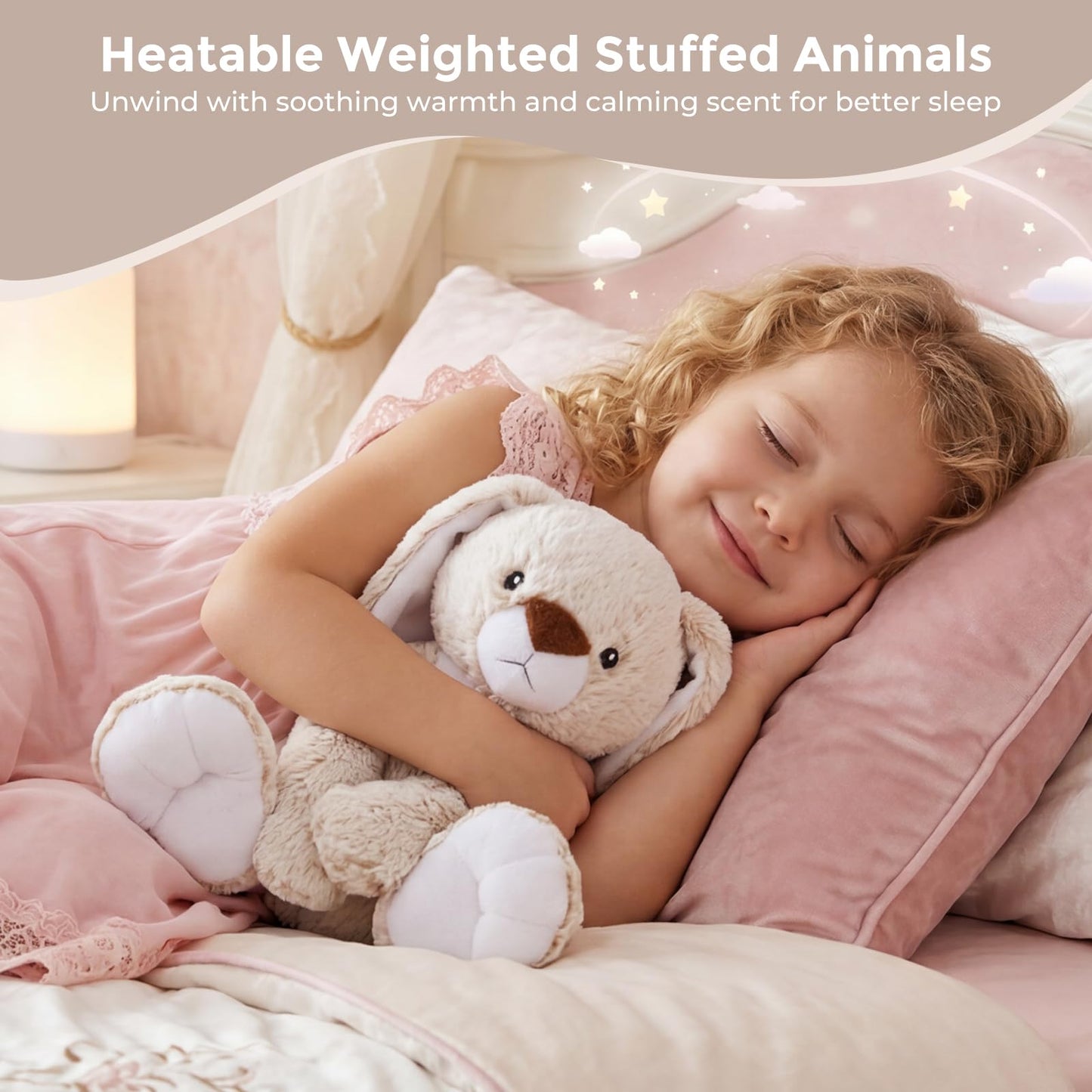 LURKOMEMO Bunny Microwavable Weighted Stuffed Animals,Heating Pad Animal for Period Cramps&Pain,Lavender Scented Heatable&Coolable Bunny Plushies Toy for Stress Relief,Gifts for Girls Kids Women