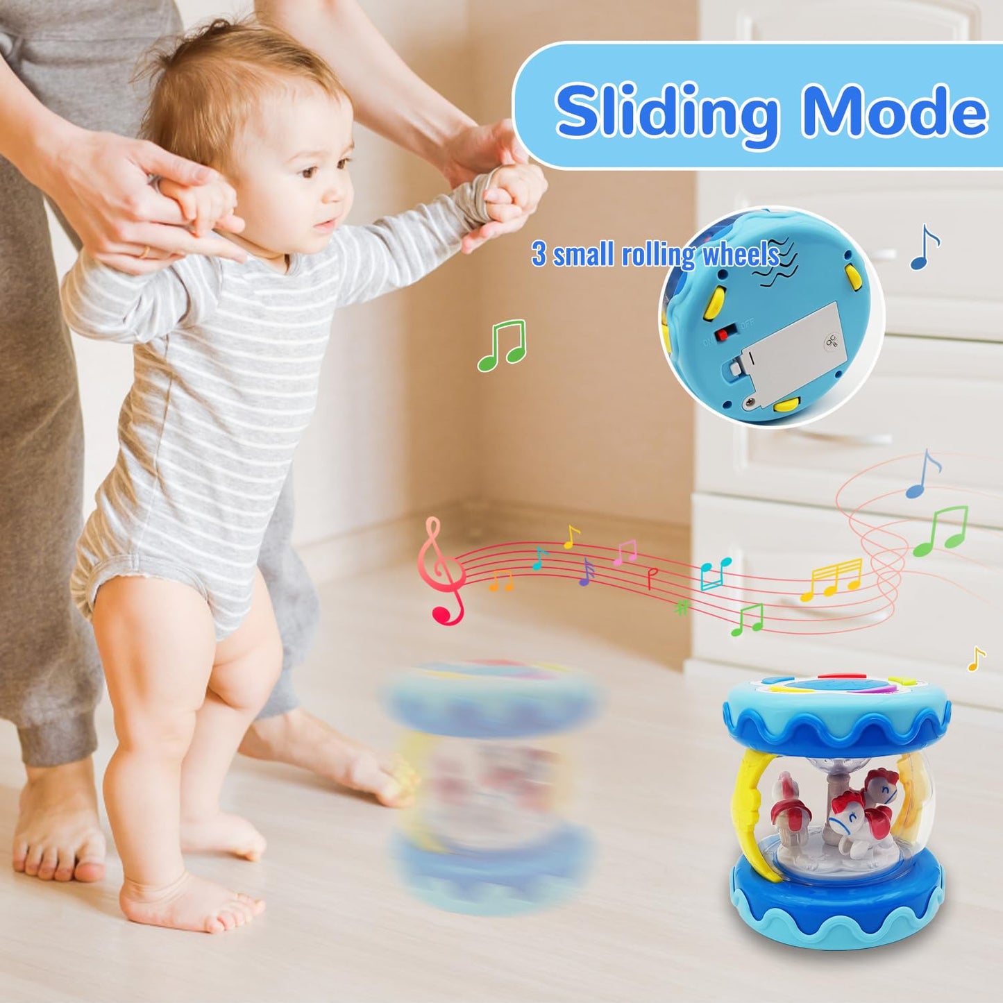 LDRYWW Baby Girl Toys Hand Drum Baby Rotating Musical Light Up Sensory Activity Crawling Toys 2 3+ Year Old Infant Girls Toy Gifts (Blue)