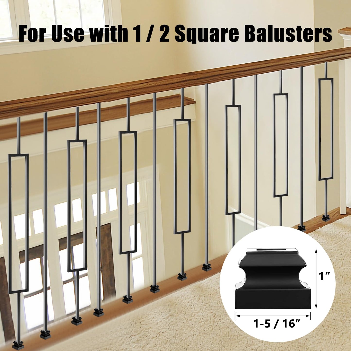 Vilstomes 16 Pack Rectangular Hollow Stair Spindles 44 Inches, 1/2" Iron Balusters for Staircase Interior With 32 Baluster Shoes