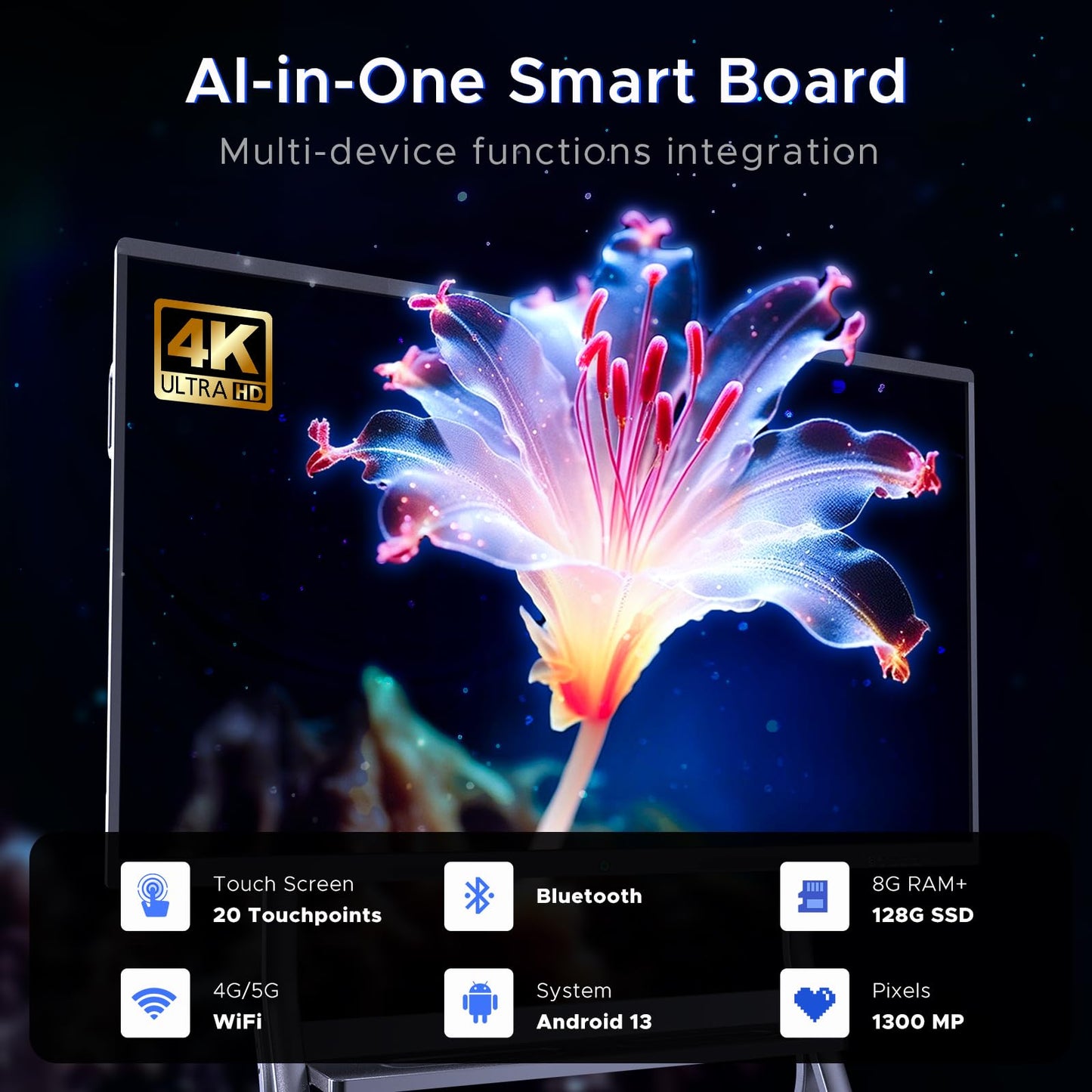 MWE 55'' Smart Board,Electronic Interactive White Board with 4K Touchscreen Display Built in UHD Camera Open App Ecosystem Digital Whiteboard for Business Office Classroom Home (Wall-Mounted,55'')