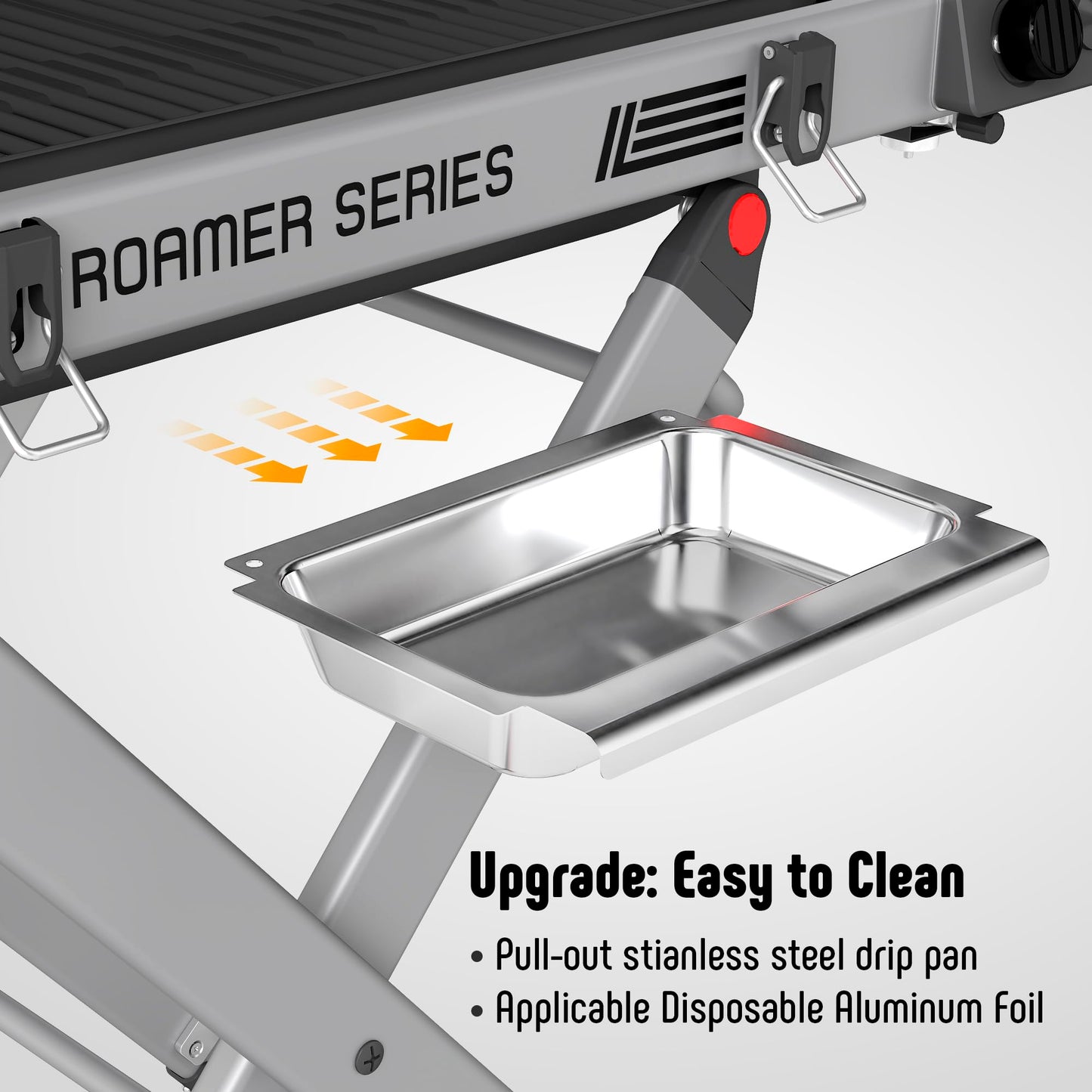 FEASTO Portable Propane Gas Grill with Folding Cart & 13000 BTUs Burner, 360 Sq. In. Cast Iron Cooking Grates, Side Table, 8" Wheels, Stainless Grease Tray for Outdoor BBQ, Camping & Tailgating, Grey