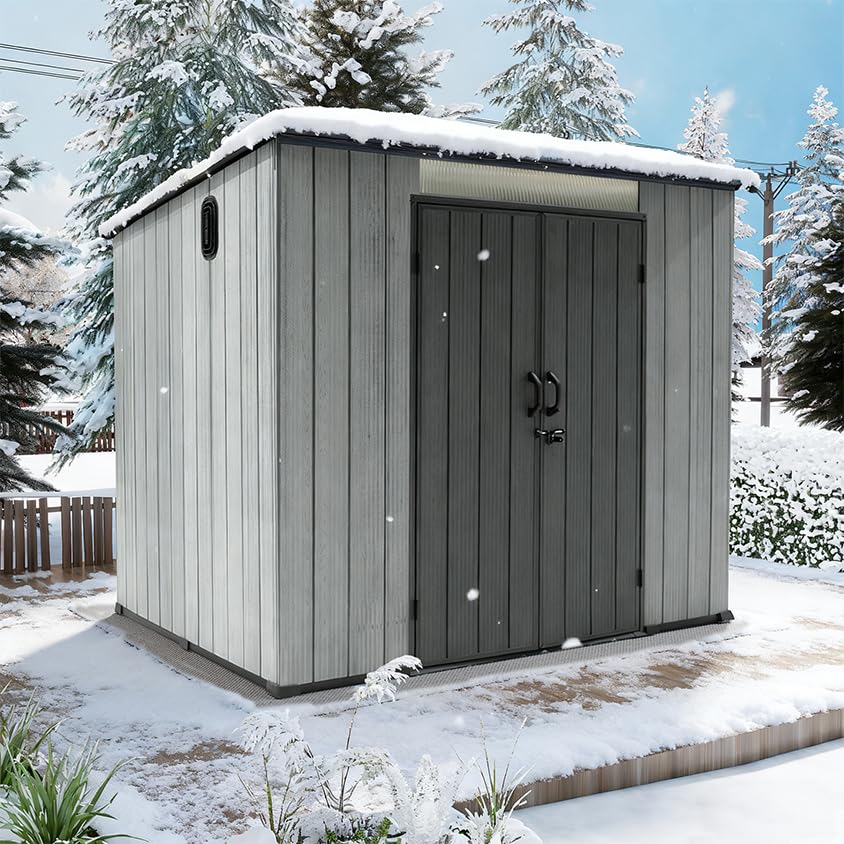 Domi 6x8FT Lean to Resin Shed, Plastic Outdoor Storage Shed with Carpet, Outside Storage Building for Garden Tools, Bike, Lawn Mower, Yard