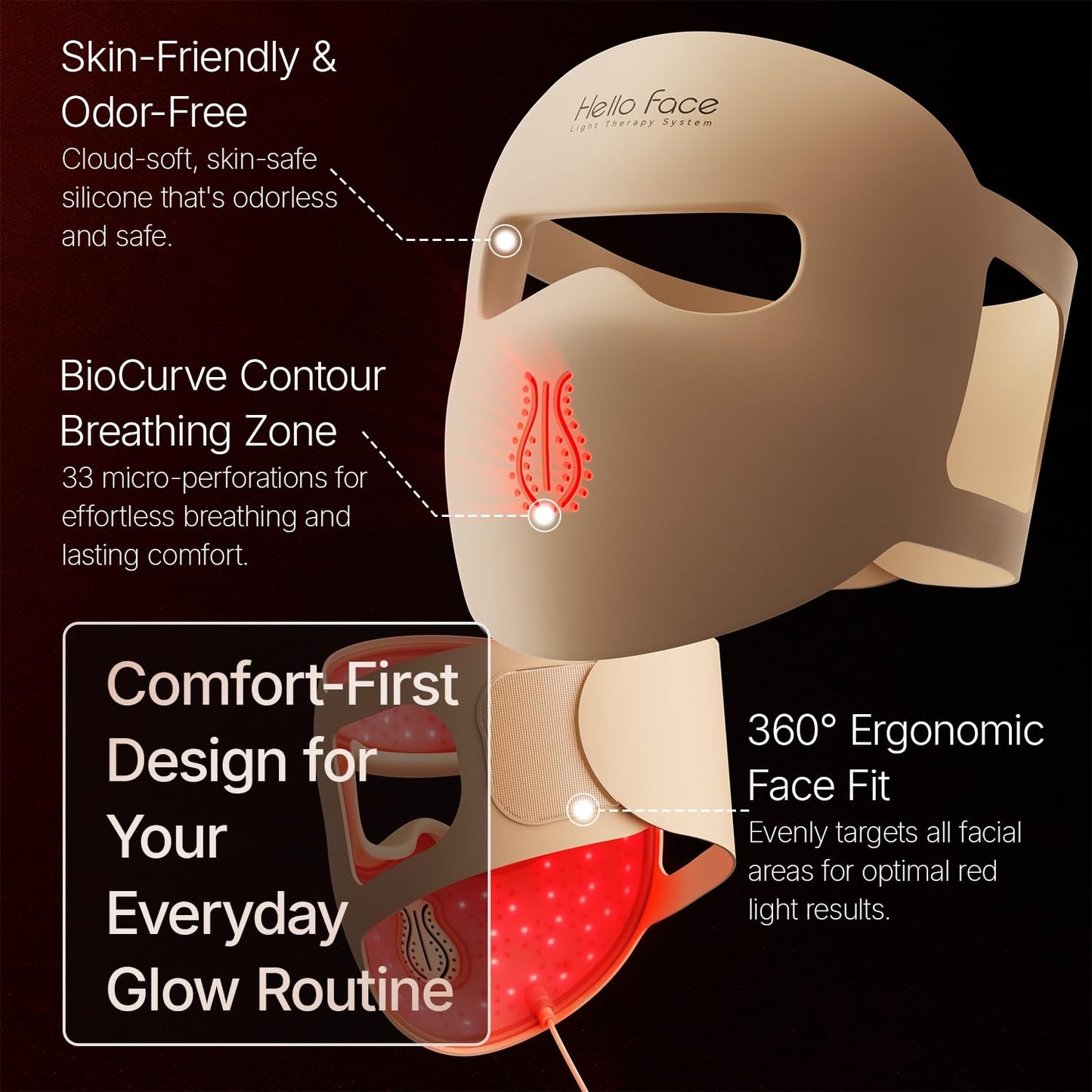 Hello Face 4D Red Light Therapy for Mask, 311 LEDs 850nm Infrared Long Light Waves Led Face Mask Light Therapy for Cordless Photons Tech, Silicone Skin Improvement for Women with Rechargeable Remote