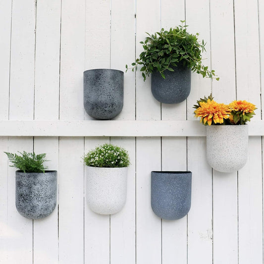 LA Jolie Muse Wall Hanging Planters for Indoor Plants，Hanging Flower Pots for Air Plants Succulent, Set of 2, 5.7L*4.1W*7H, Speckled White