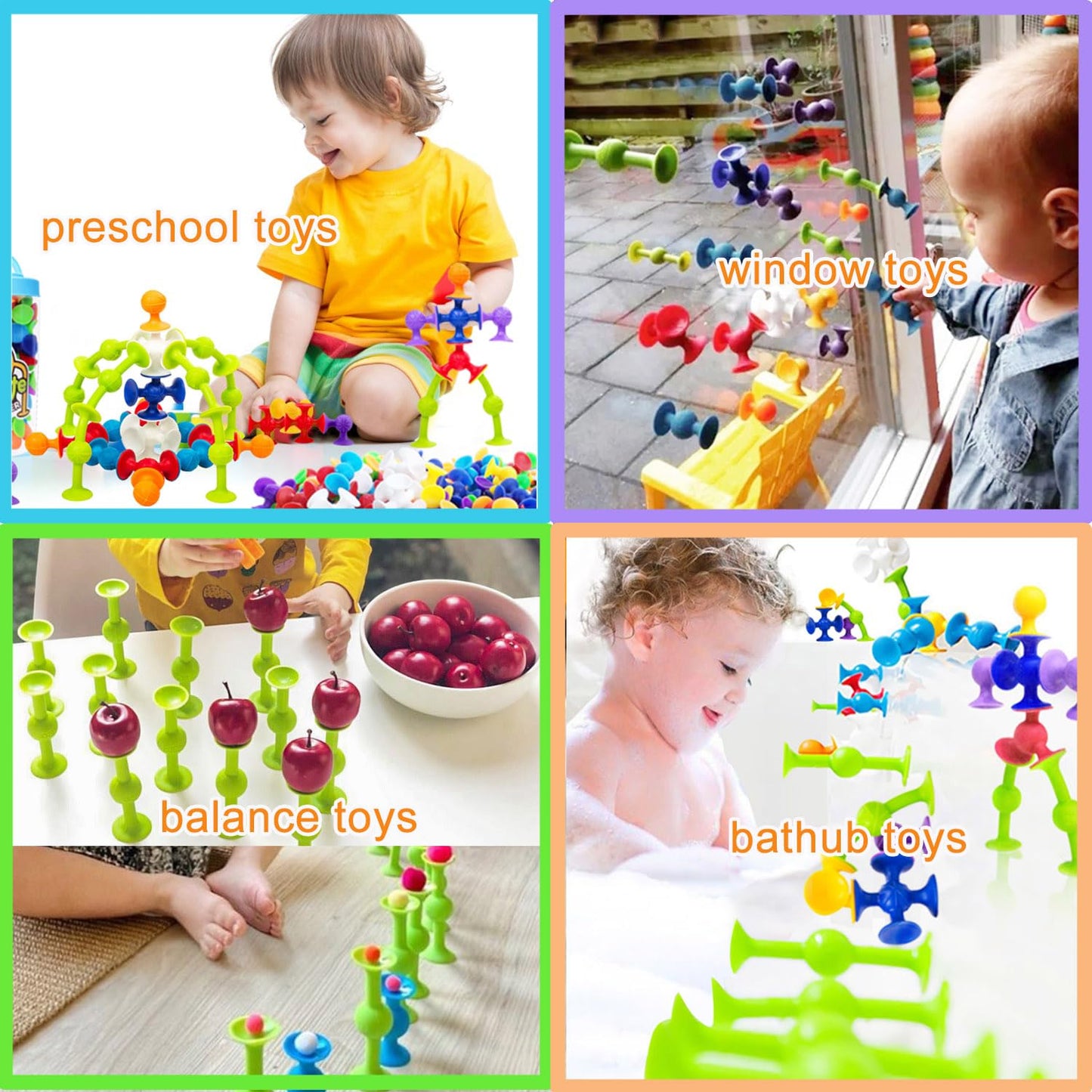 48 Piece Suction Cup Toys Construction Set - Silicone Building Blocks DIY Fun Bath Toys for Kids Ages 3+, Travel Essentials for Toddlers , PopDarts Sensory Toys for Autistic Children OT