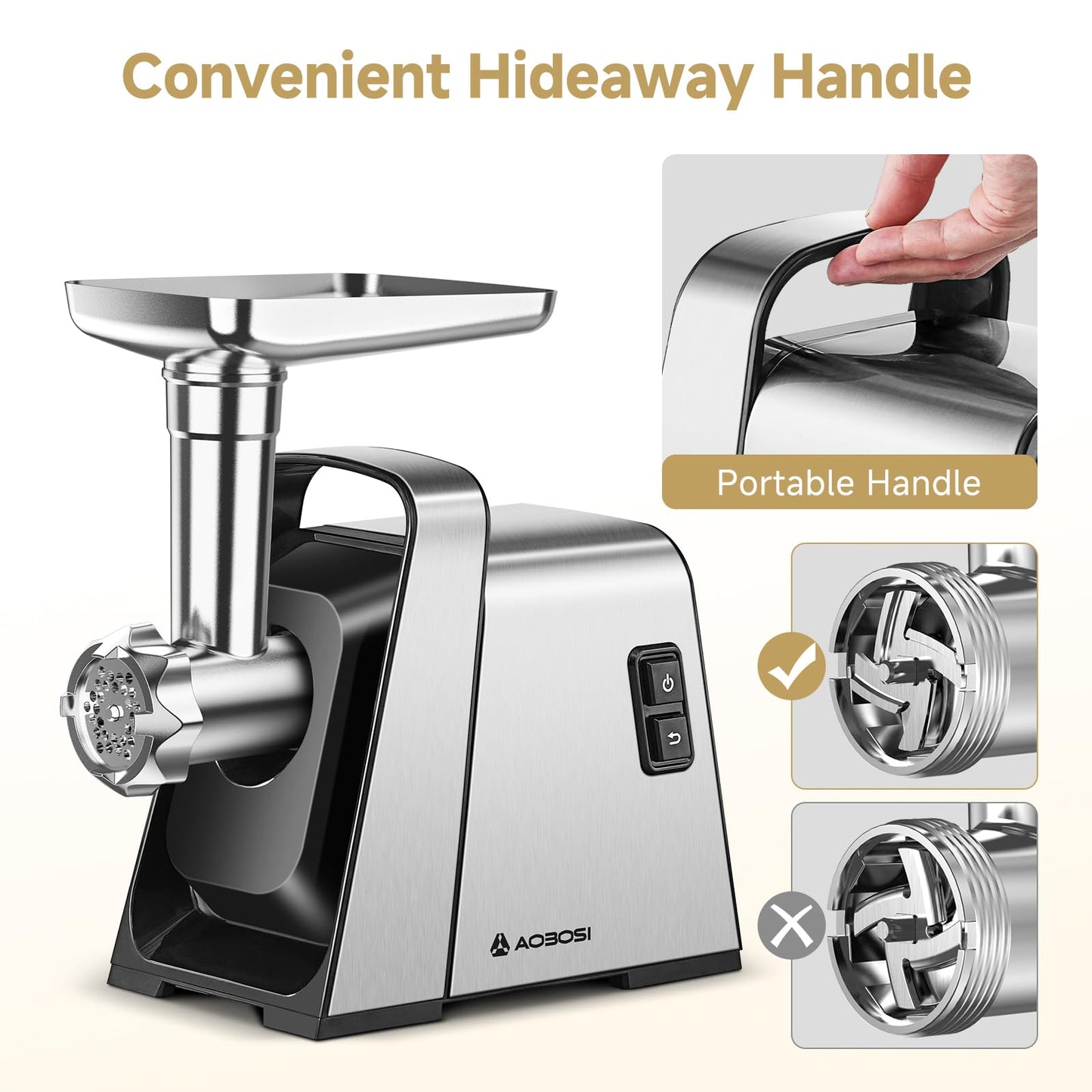 AAOBOSI Meat Grinder Electric, [3000W Max] Meat Grinder Heavy Duty with 2 Stainless Steel Blades & 3 Grinding Plates, Sausage Maker & Kibbe Kit for Home Kitchen Using