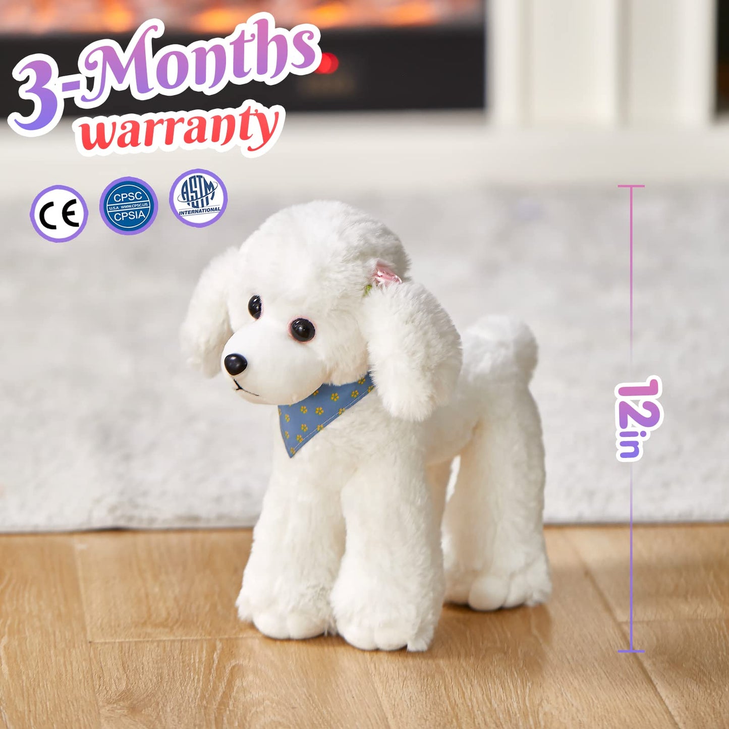 Athoinsu Realistic White Poodle Puppy Stuffed Animal Soft Adorable Hugging Puppy Dog Plush Toy Children's Day Holiday Birthday (White)