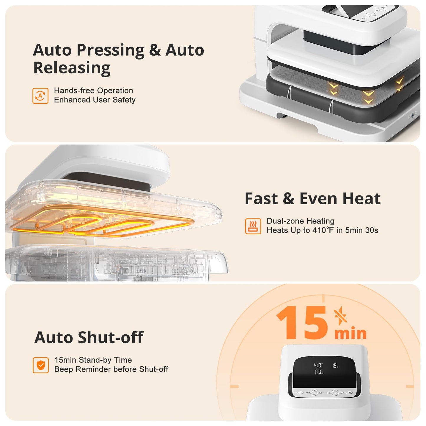 HTVRONT Automatic Heat Press 2 Bundle - Automatic Heat Press 2 & 15 Pack 12" x 10" Glitter Heat Transfer Vinyl,