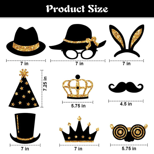 Zonon 24 Pcs Funny Photo Booth Props Class of 2026 Graduation Birthday Wedding Family Class Reunion Prom Disco Party Celebration Decoration Supplies Mix of Hats, Lipstick, Tie(Golden)