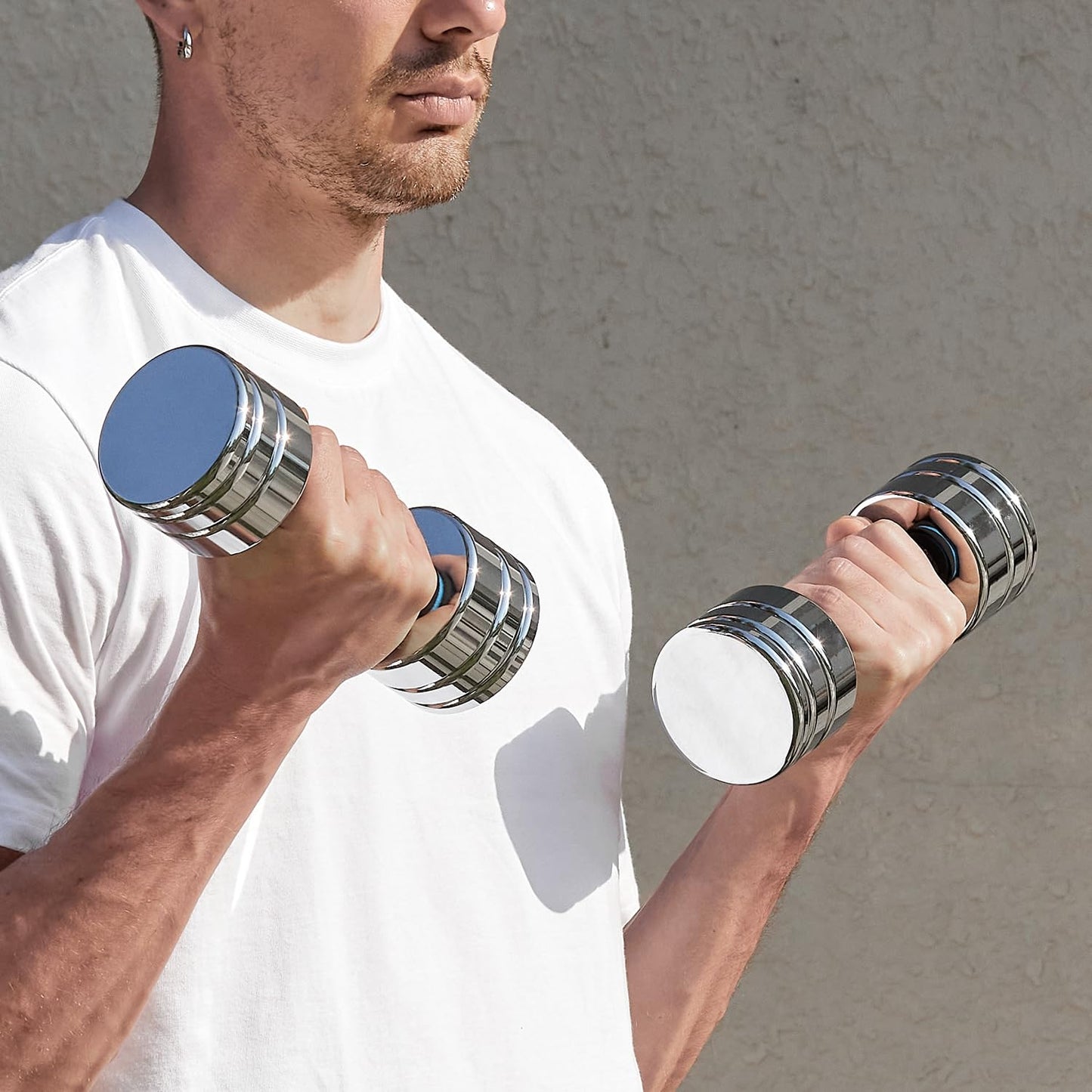 Steel Dumbbells Ultracompact & Adjustable Chrome Dumbbell Set 20lb Pair (10lb/14lb/16lb/20lb) with Foam Handles Home Gym Workout (Standard-Finish 20lb×2)