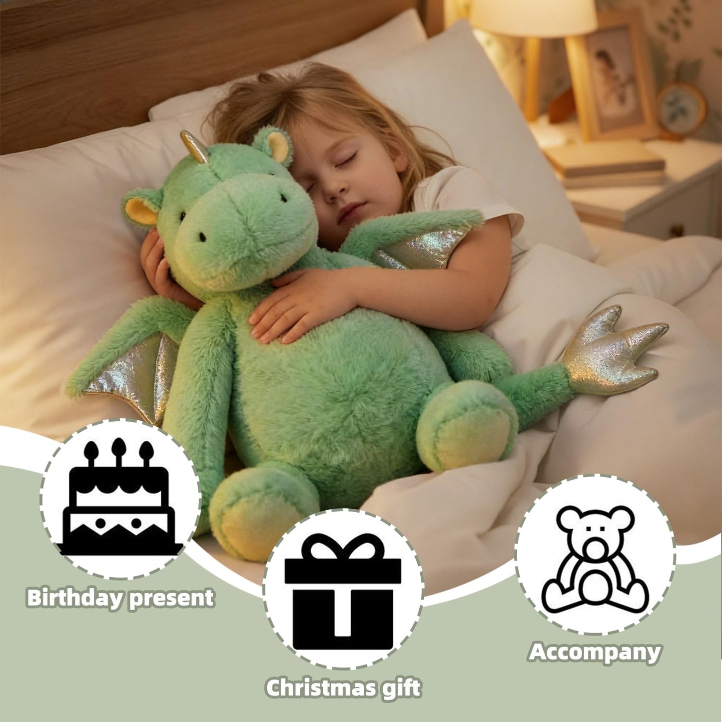 ARELUX Large Dragon Stuffed Animal Plush Toy - Cute Green Pterosaur Plushie, Giant Fuzzy Dinosaur Pillow for Cuddling, 50in Length (33in Sitting Height), Soft Plush Gift for Friends & Family