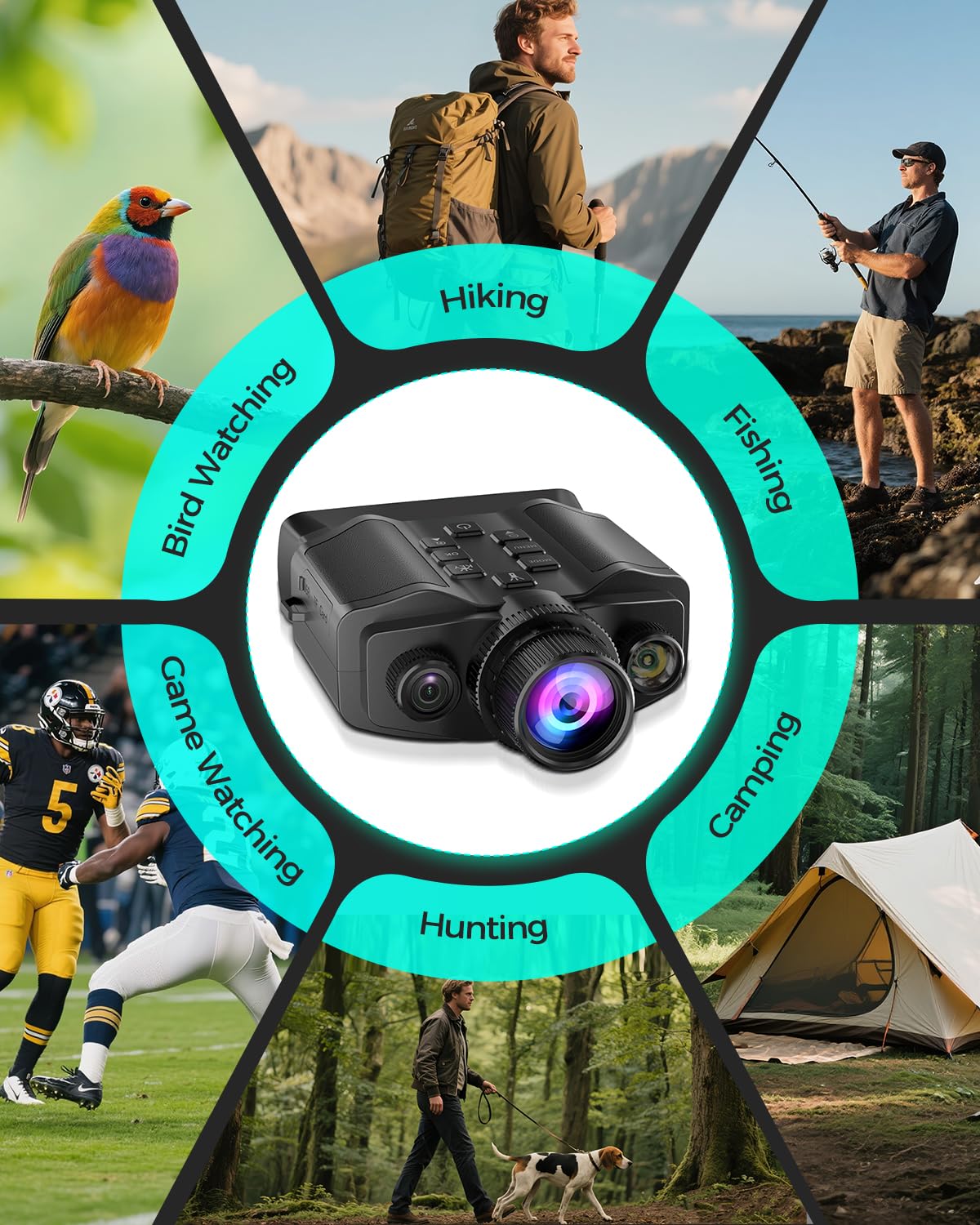 HEXEUM Night Vision Goggles for Adults, 3.99" HD Screen, 10000mAh Rechargeable Night Vision Binoculars with 64GB Card for Hunting Camping Surveillance