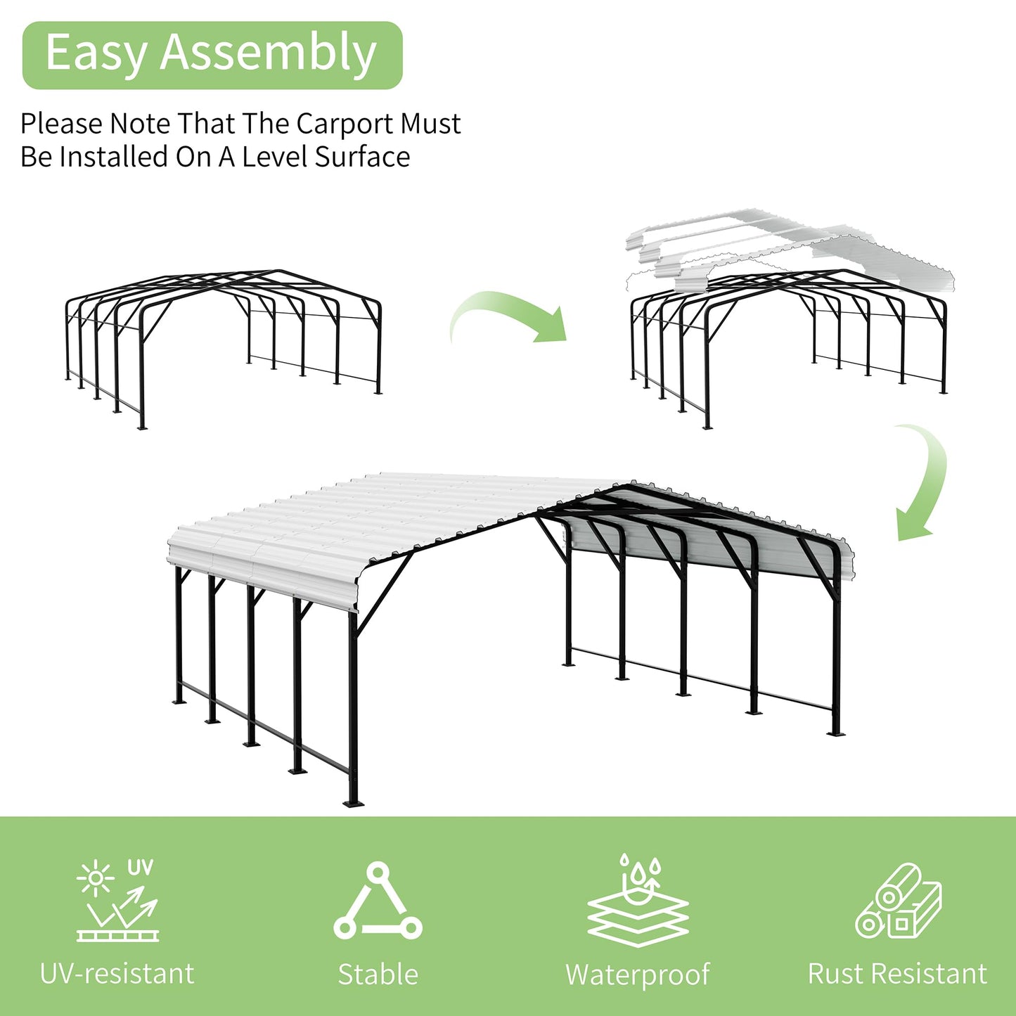 Shintenchi 20x20 FT Metal Carport, Oversized Carport Garage with Enhanced Base, Outdoor Galvanized Car Shelter, Heavy Duty Carports Canopy, for Car, Boats and Tractors, White