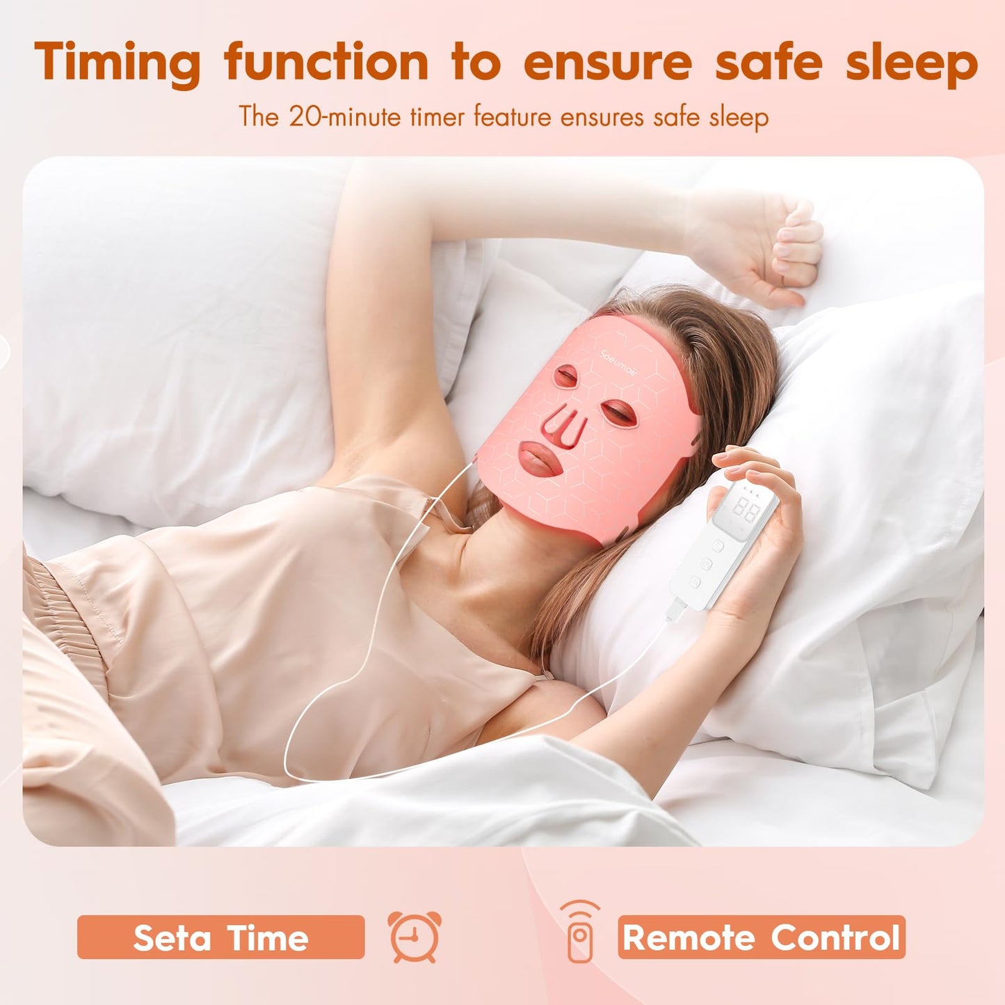 Soeumoir Red Light Therapy Mask, 7 Colors LED Face Mask Light Therapy with Rechargeable Controller, 850NM Near-Infrared Red Light Therapy Mask with Timing Function for Home Working Travel Skincare