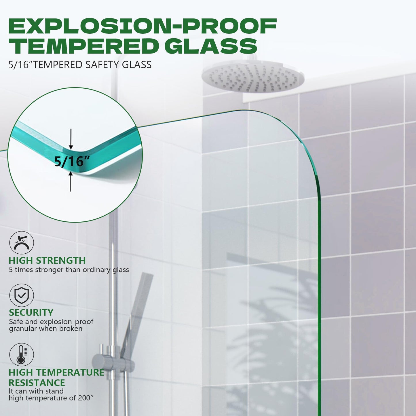 Shower Glass Panel 36" W ×78" H Fixed Frameless Shower Door in Brushed Gold 5/16"(8mm) Thick Clear Tempered Glass Panel with Clamps Bathroom Screen for Walk in Shower